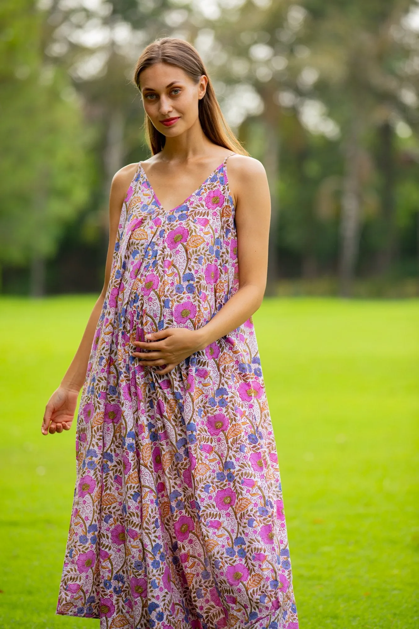 Lavender Floral Cotton Maternity Jumpsuit