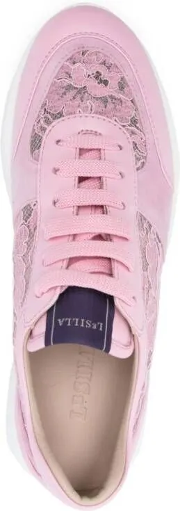 Le Silla floral-lace leather sneakers Pink