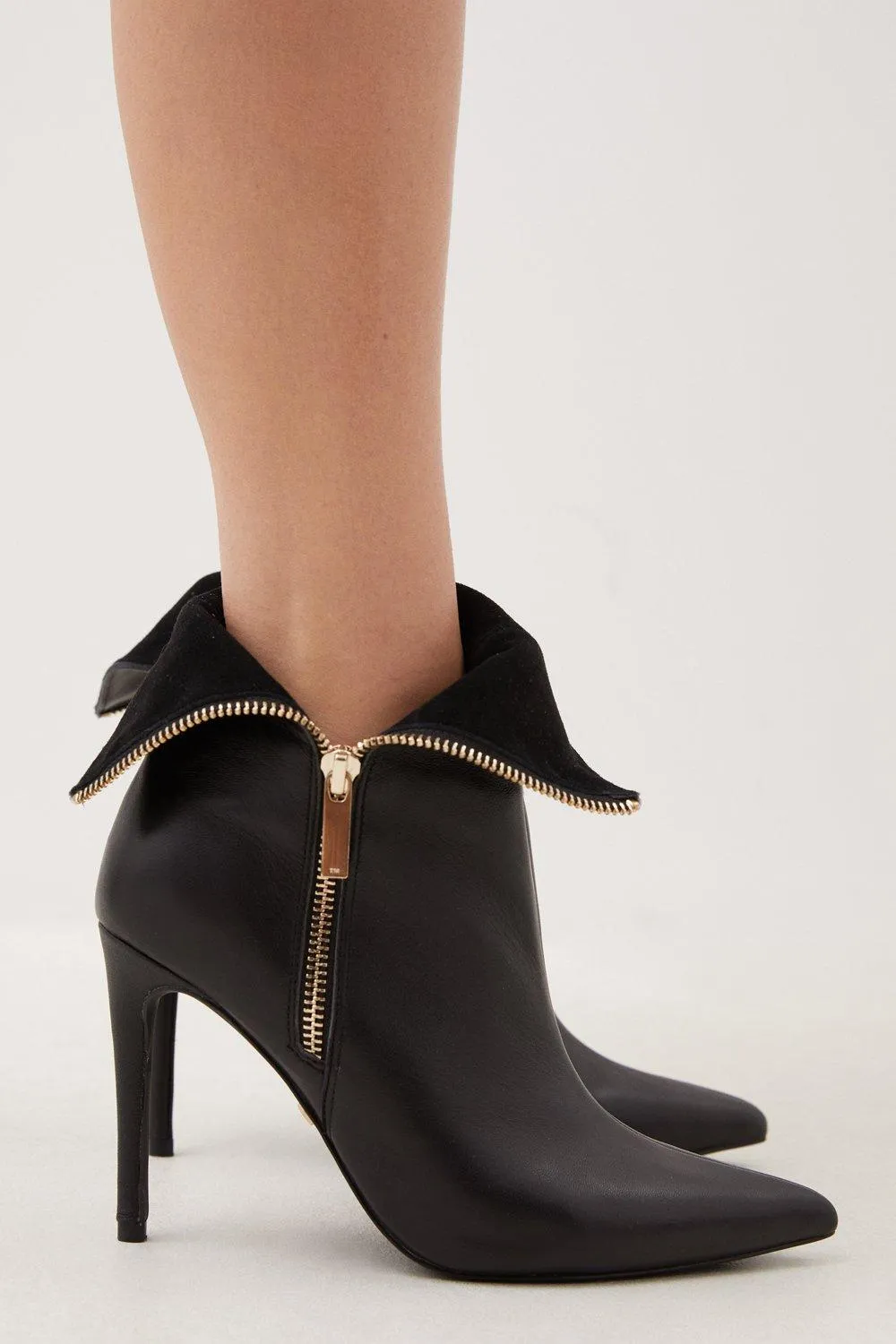 Leather Fold Over Zip Boot | Karen Millen