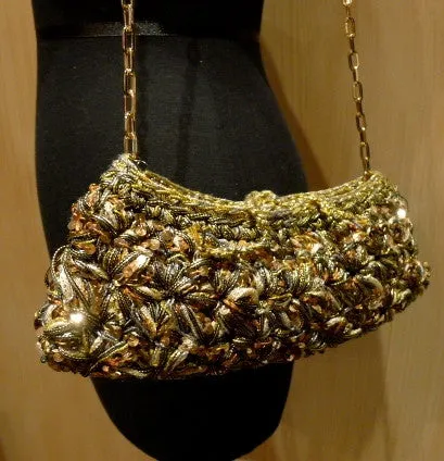 Lorenza Candy Bar Handwoven Gold Metallic Shoulder Bag