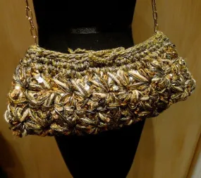 Lorenza Candy Bar Handwoven Gold Metallic Shoulder Bag