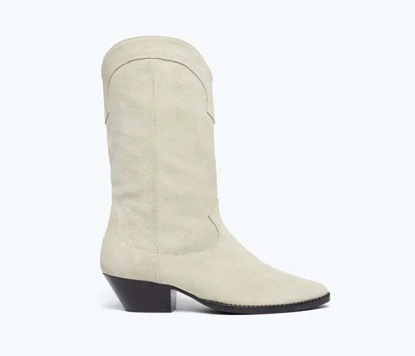 Loretta Western Boot - Bone Suede