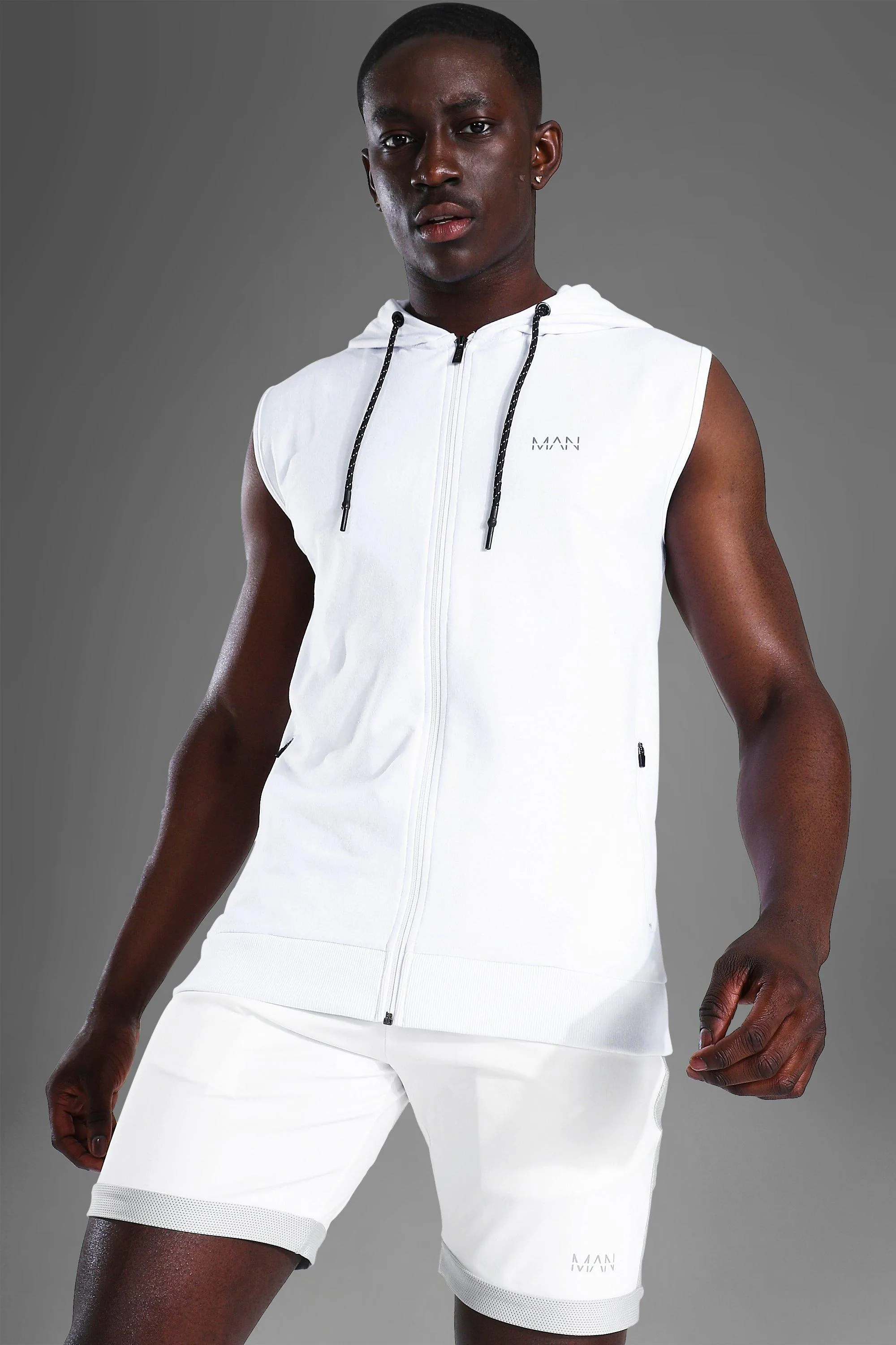 Man Active Gym Zip Through Sleeveless Hoodie | boohooMAN UK