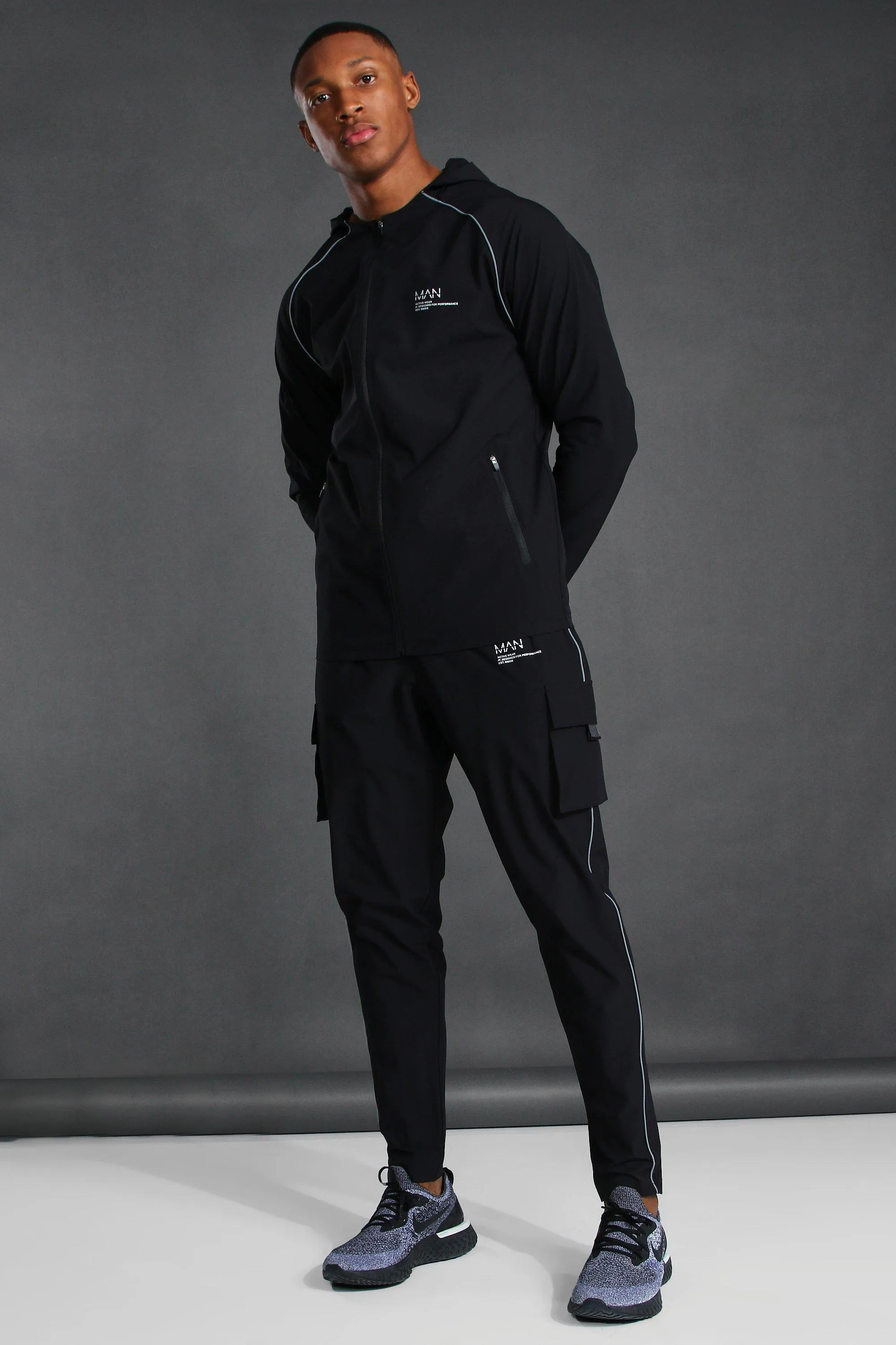 Man Active Zip Through Hoodie Tracksuit | boohooMAN UK