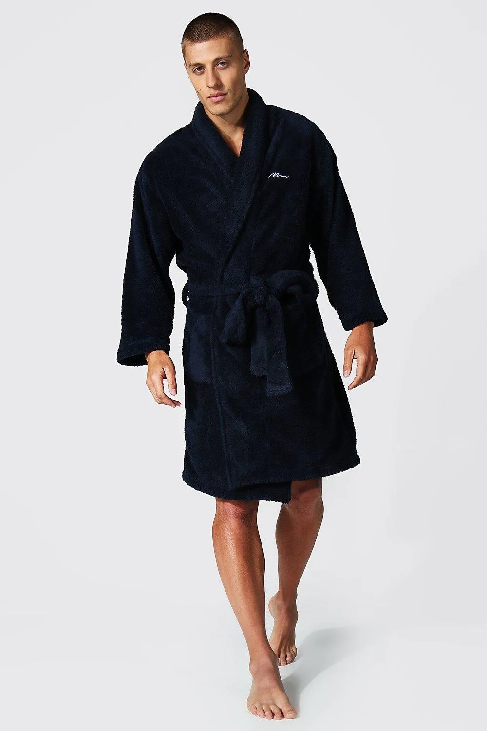 Man Signature Fleece Dressing Gown | boohooMAN UK