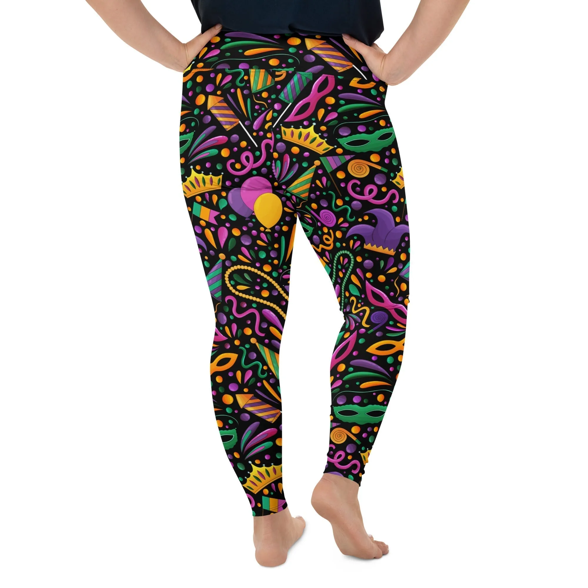 Mardi Gras Masks & Beads Party Plus Size Leggings