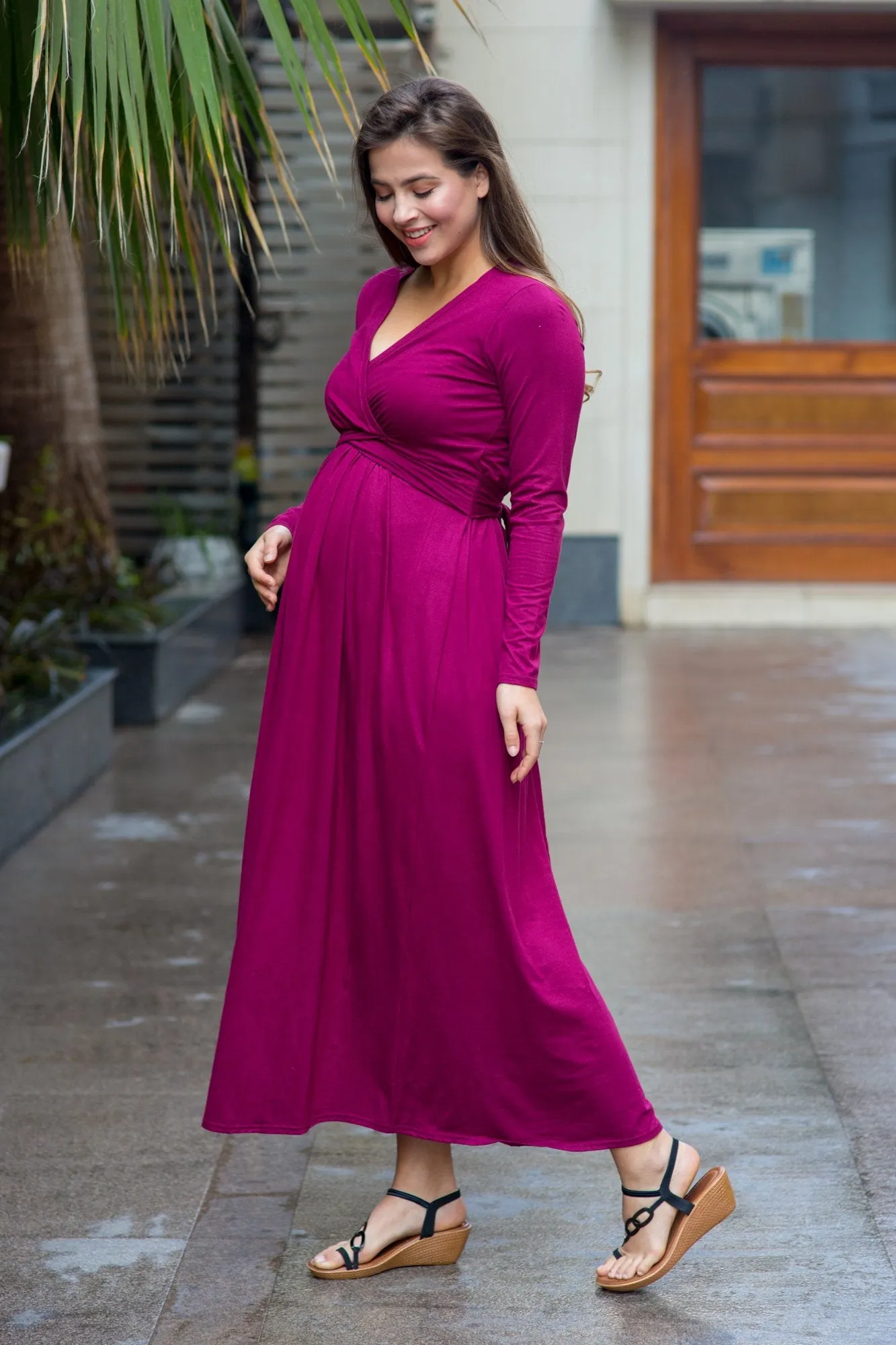 Maroon Berry Maternity & Nursing Maxi