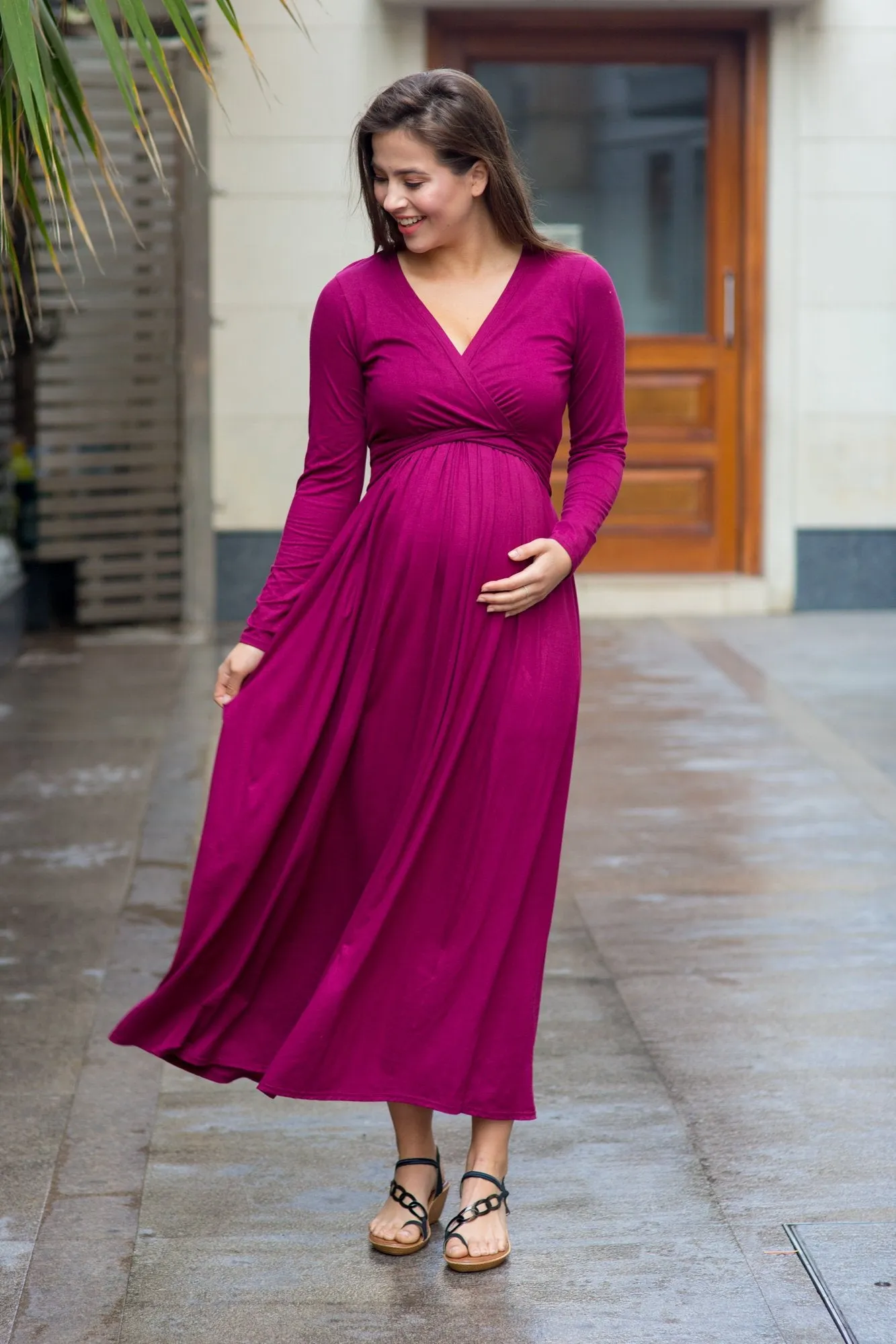 Maroon Berry Maternity & Nursing Maxi