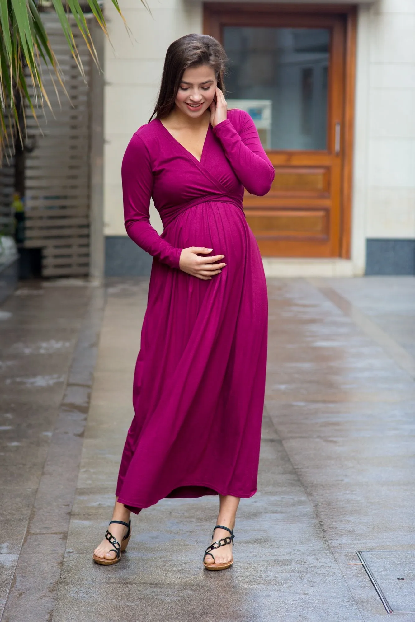 Maroon Berry Maternity & Nursing Maxi