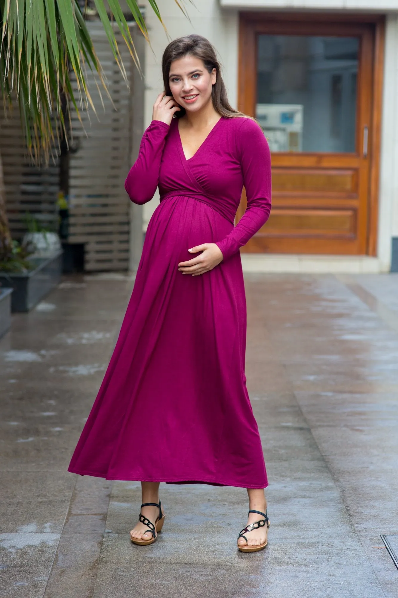 Maroon Berry Maternity & Nursing Maxi