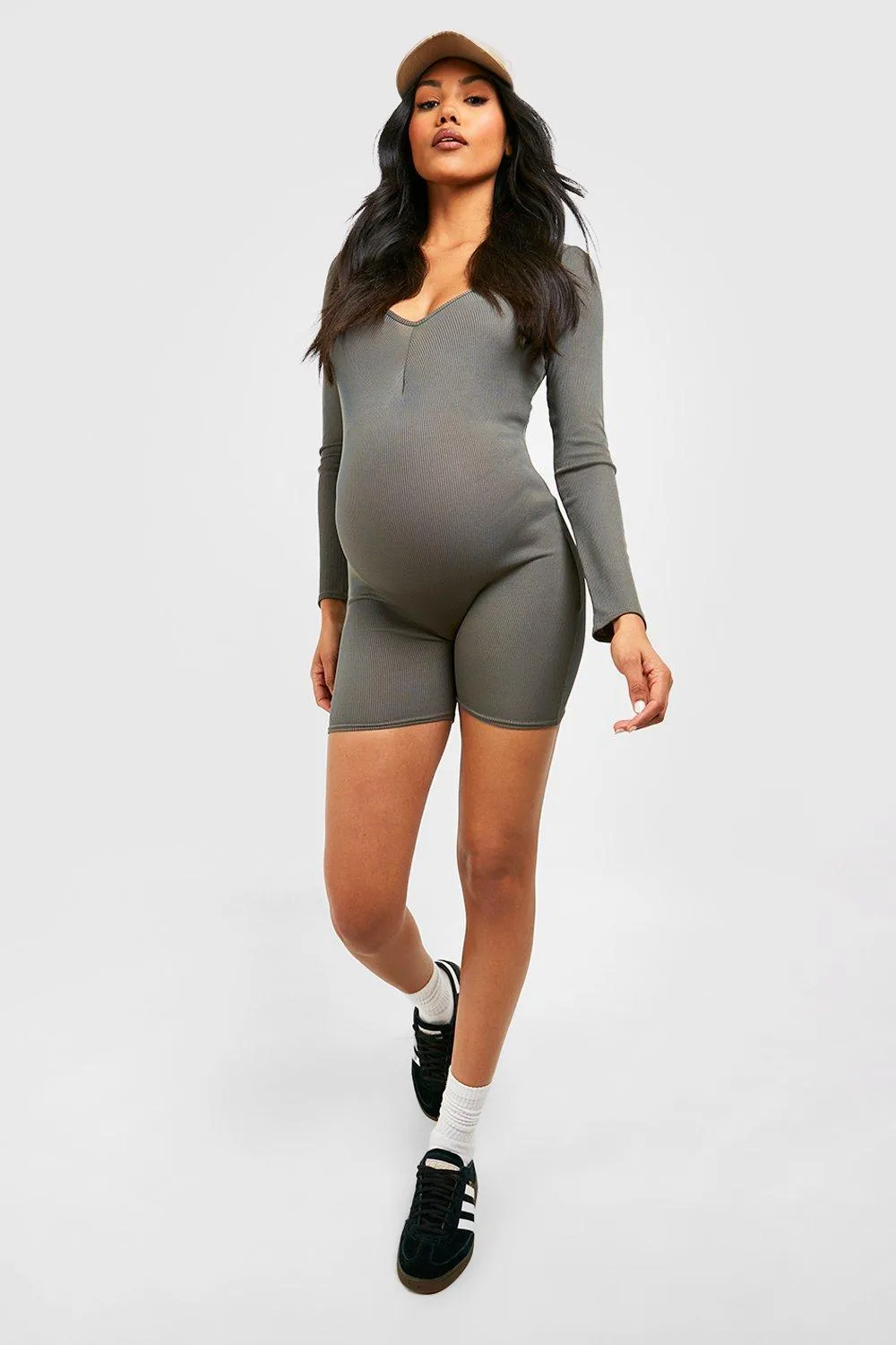 Maternity Basic Long Sleeve Contour Rib Unitard