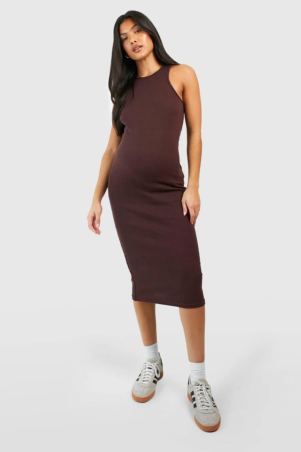 Maternity Basic Racer Neck Midi Dress