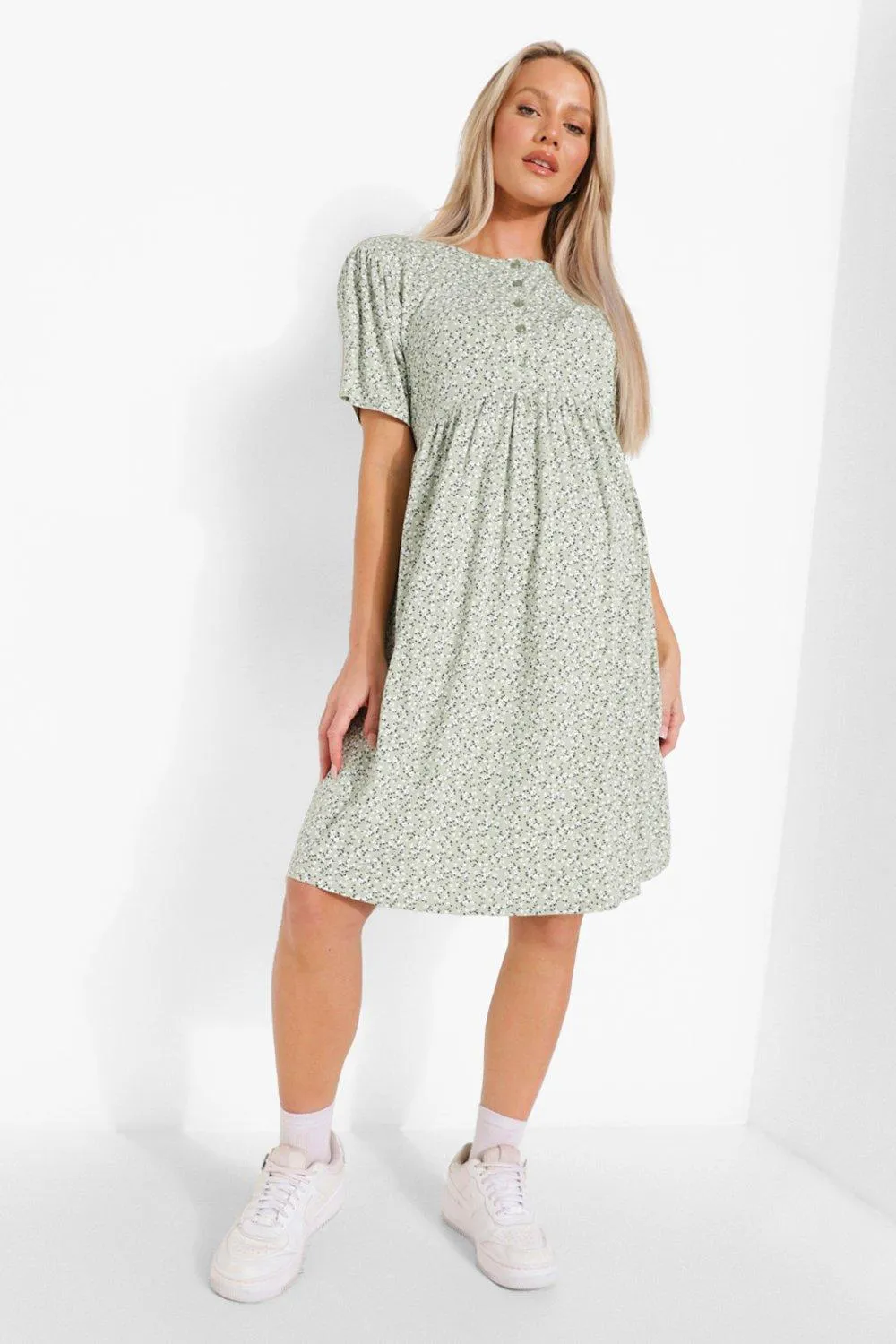 Maternity Button Front Ditsy Smock Dress