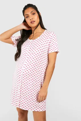 Maternity Button Front Heart Print Nightgown