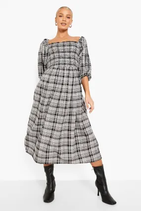 Maternity Check Puff Sleeve Midi Dress