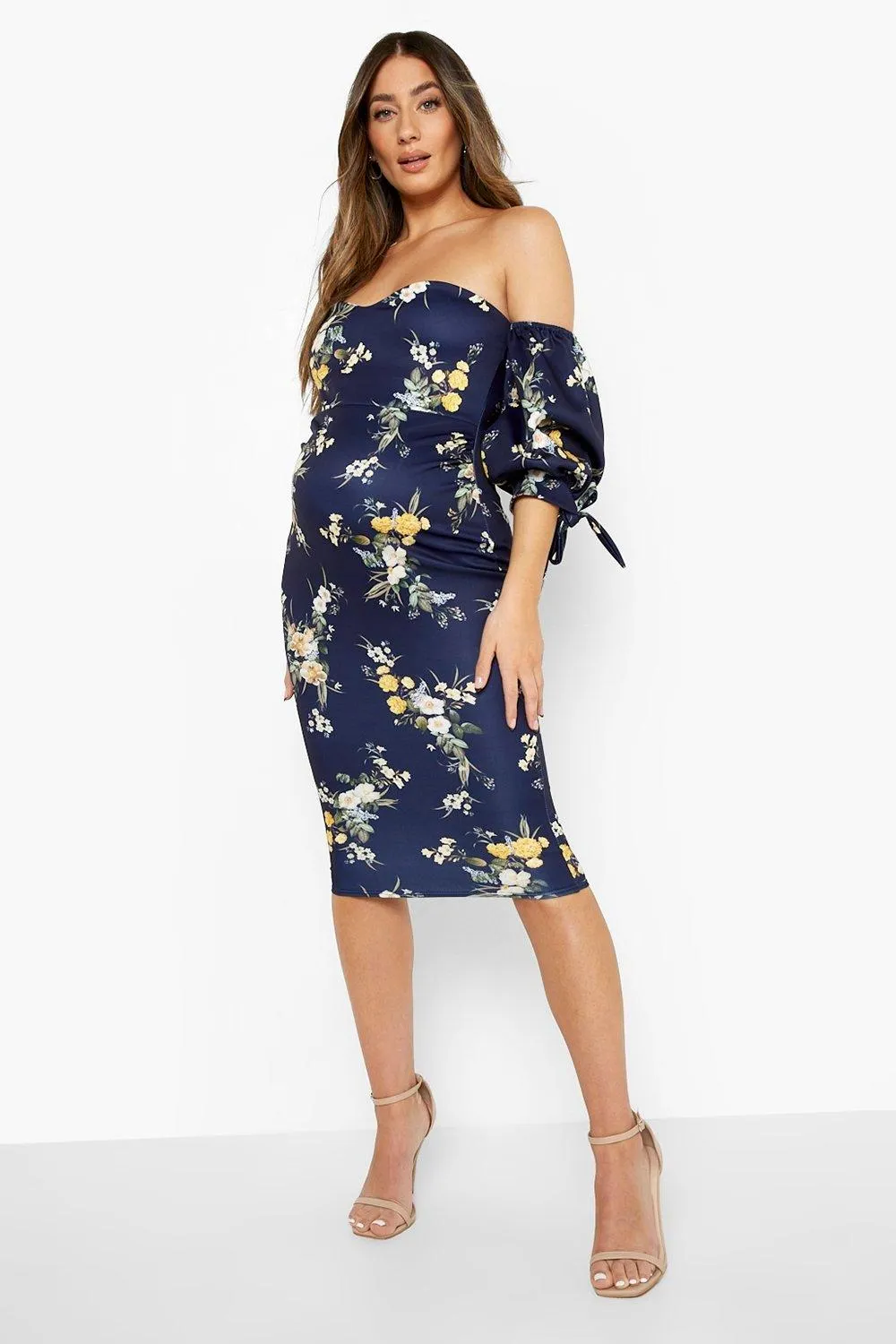 Maternity Floral Off The Shoulder Midi Dress