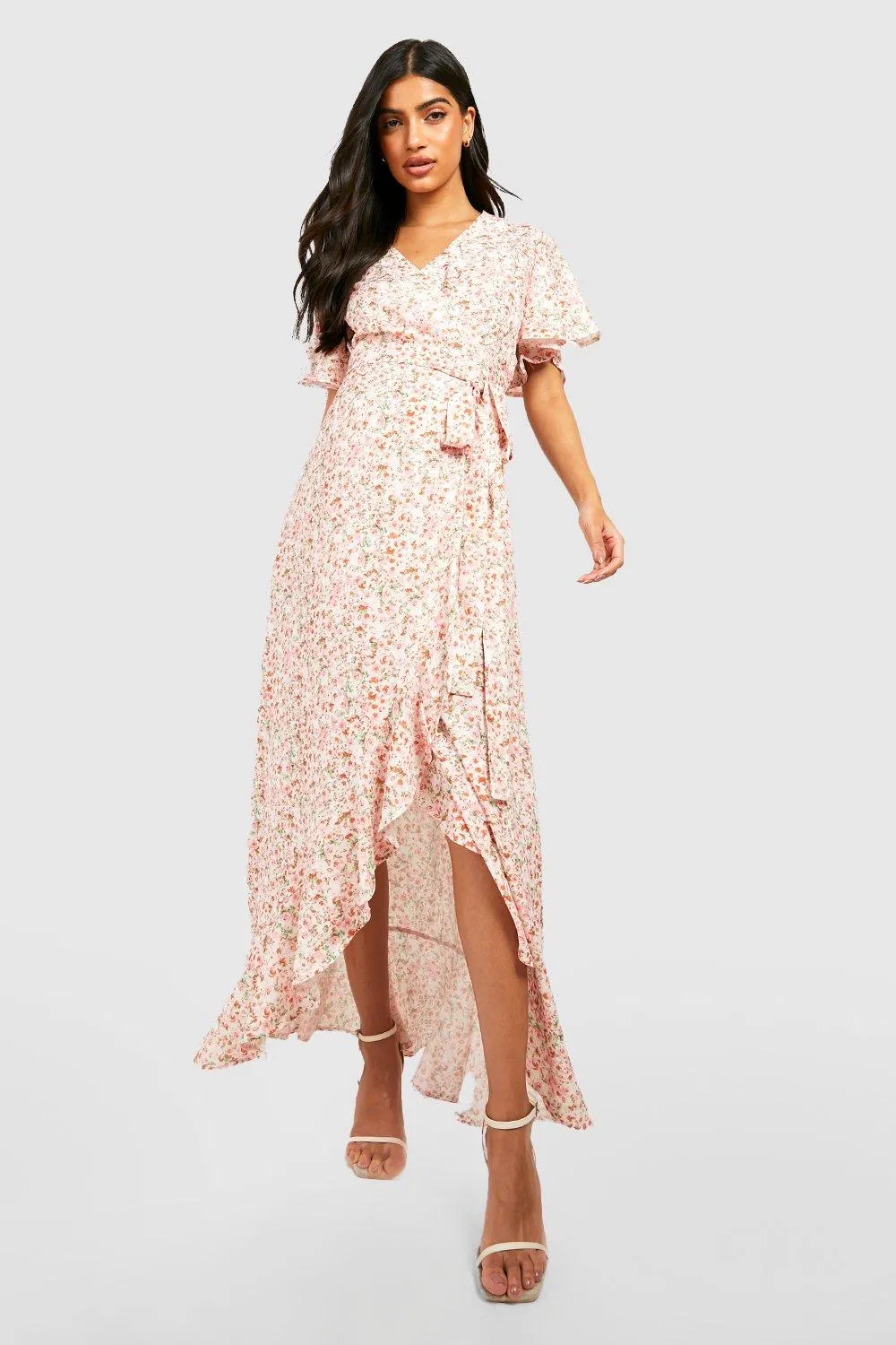 Maternity Floral Ruffle Hem Maxi Dress