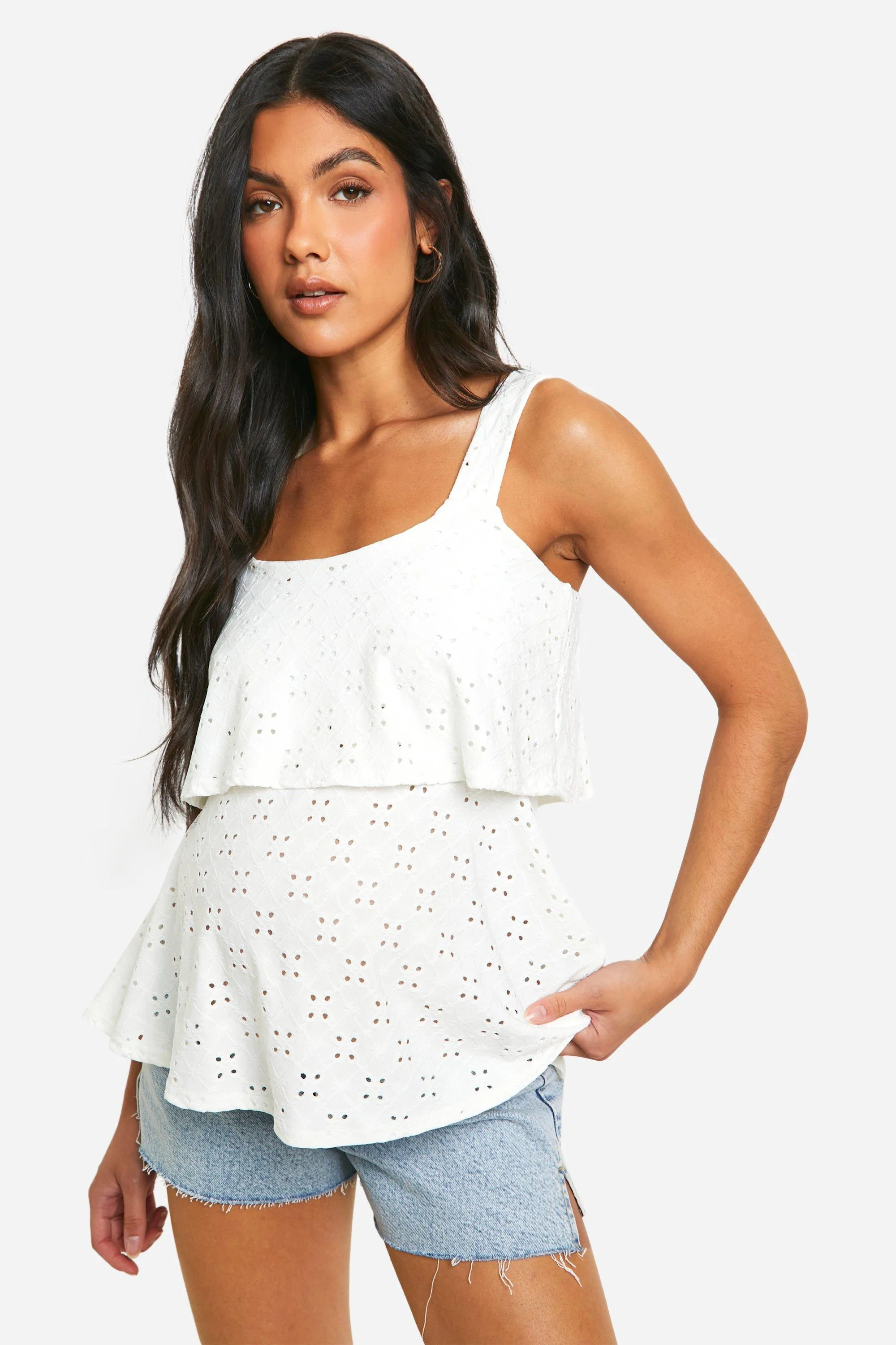 Maternity Jersey Knit Eyelet Overlay Camisole