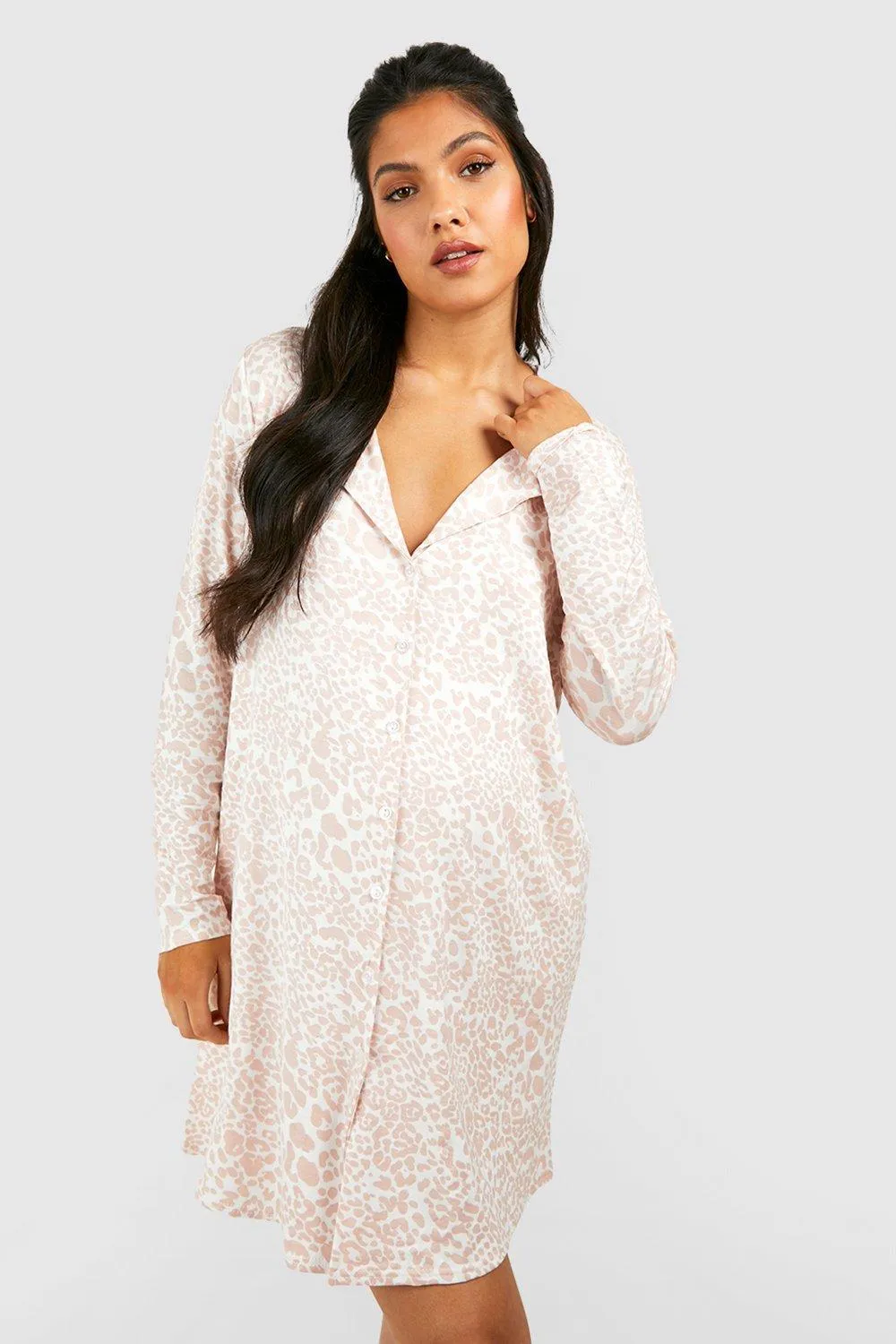 Maternity Leopard Button Down Nightgown