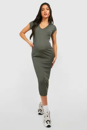 Maternity Rib Collar Midi Dress