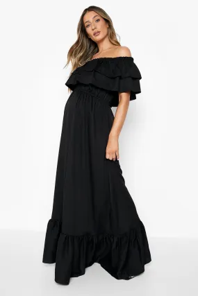 Maternity Ruffle Off The Shoulder Maxi Dress