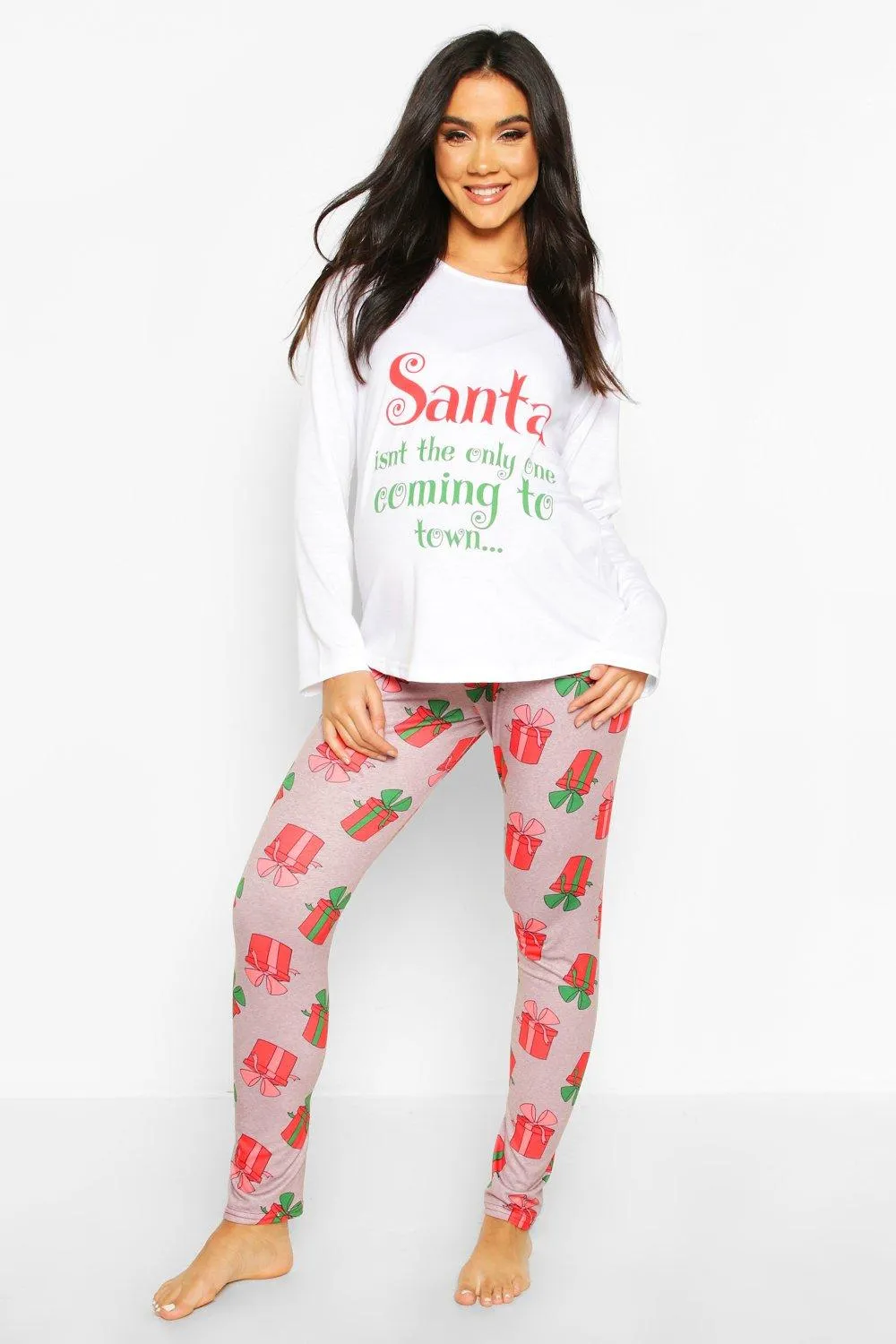 Maternity Santa Slogan Christmas Pajama Set