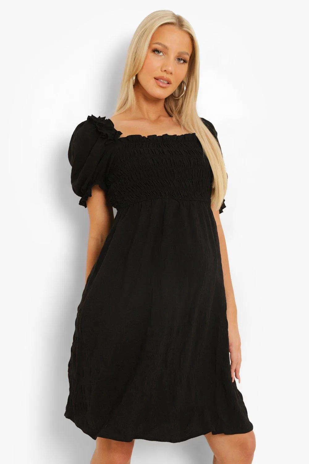 Maternity Shirred Frill Detail Smock Dress