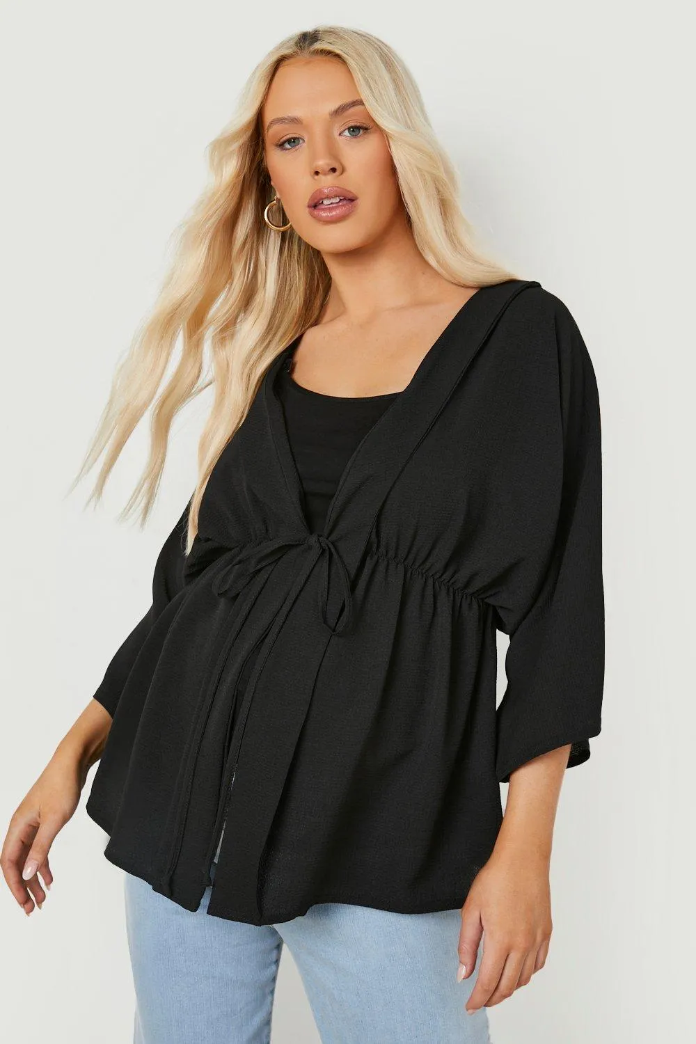 Maternity Woven Tie Waist Blouse