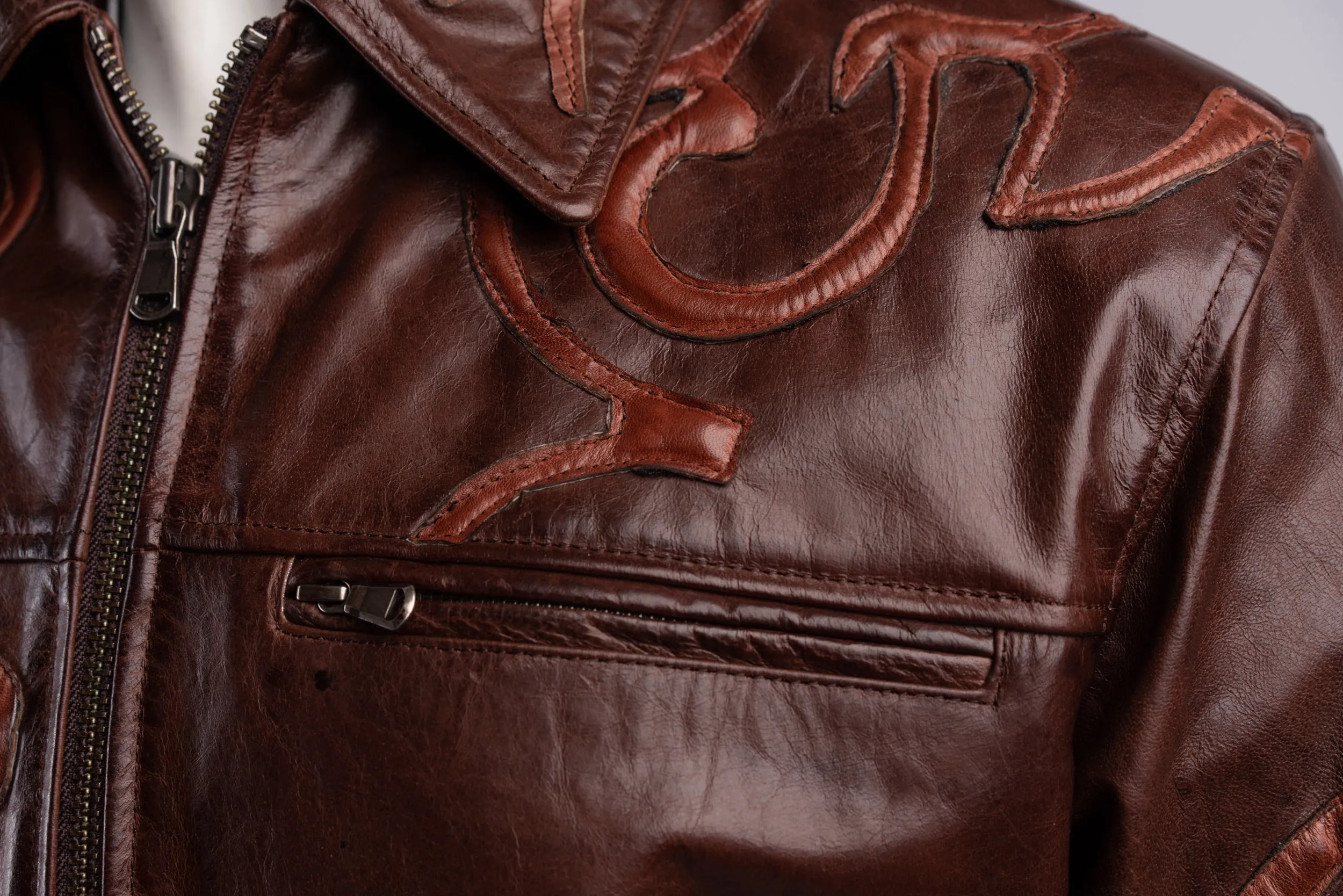 Mens Deep Hand Stitched Embossed Leather Jacket: Jasper