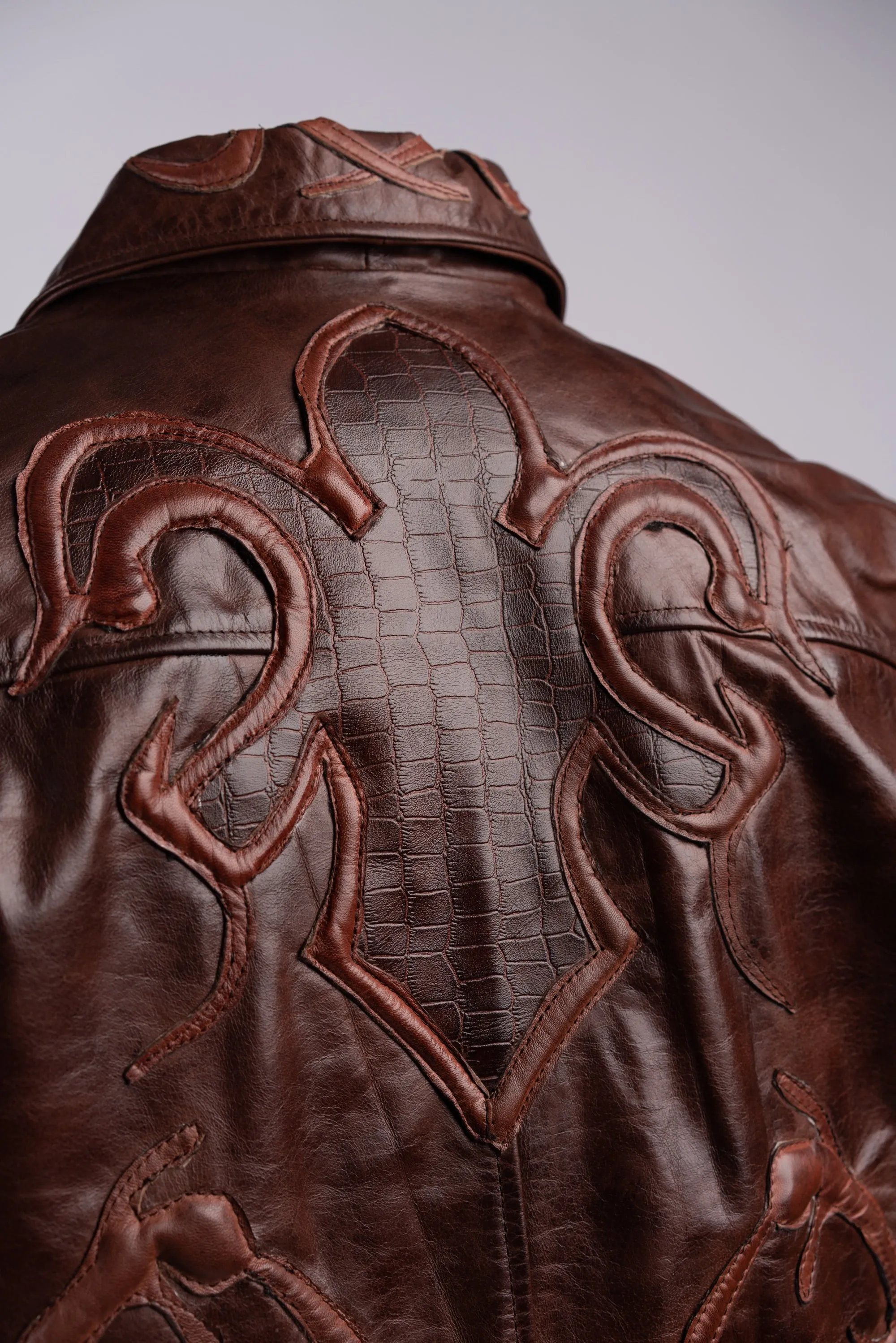 Mens Deep Hand Stitched Embossed Leather Jacket: Jasper