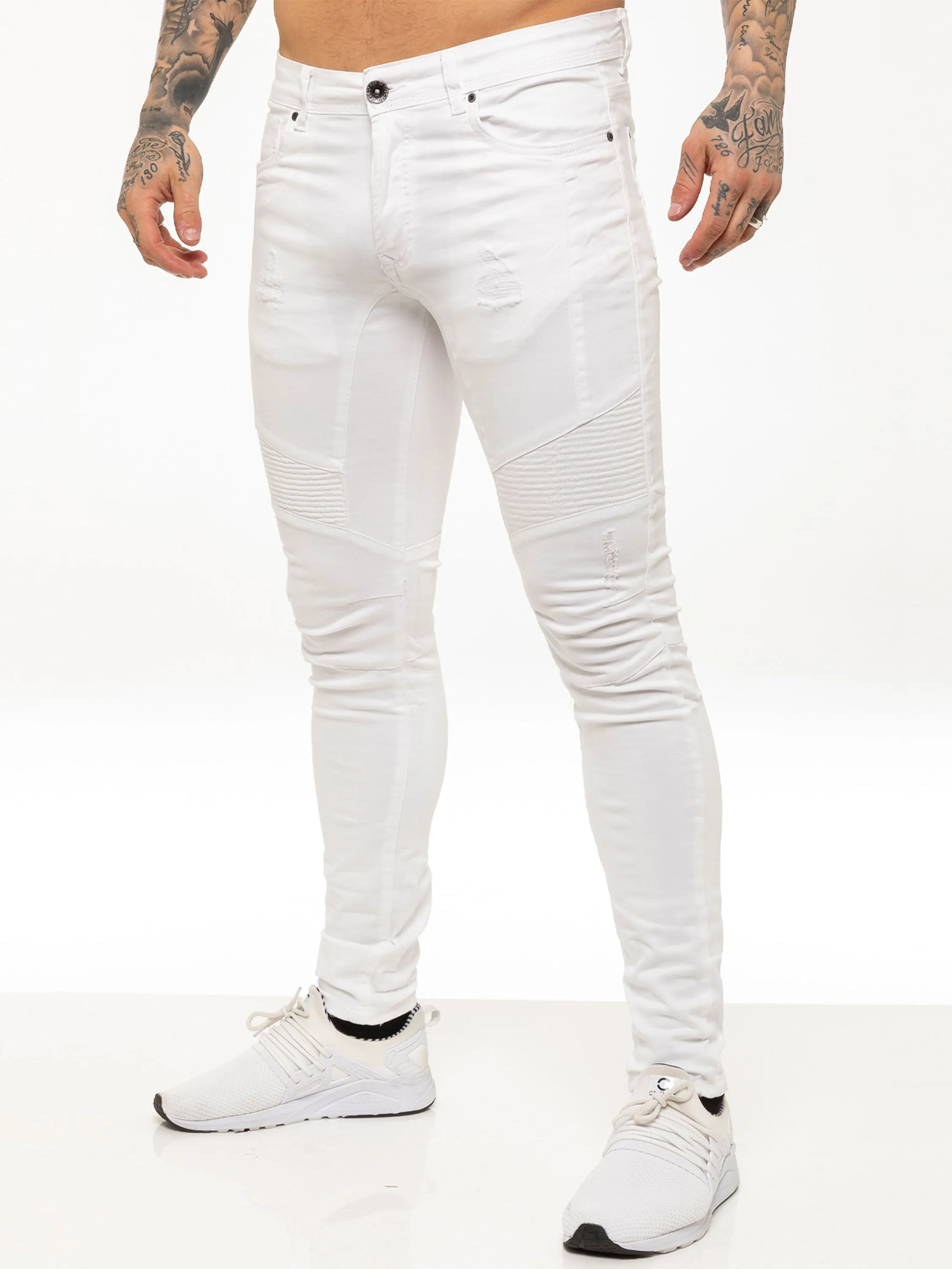 Mens Super Skinny Stretch Biker Denim Jeans | Enzo Designer Menswear