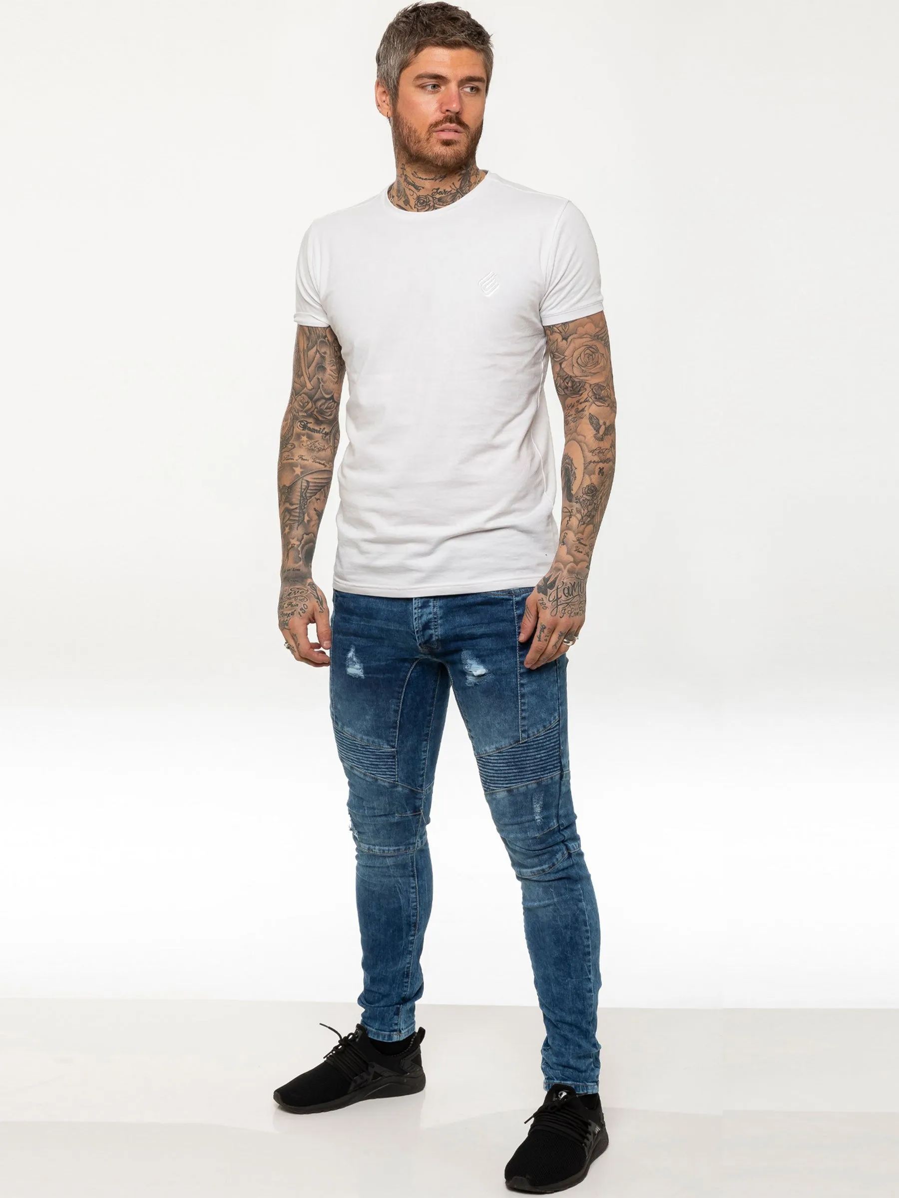 Mens Super Skinny Stretch Biker Denim Jeans | Enzo Designer Menswear