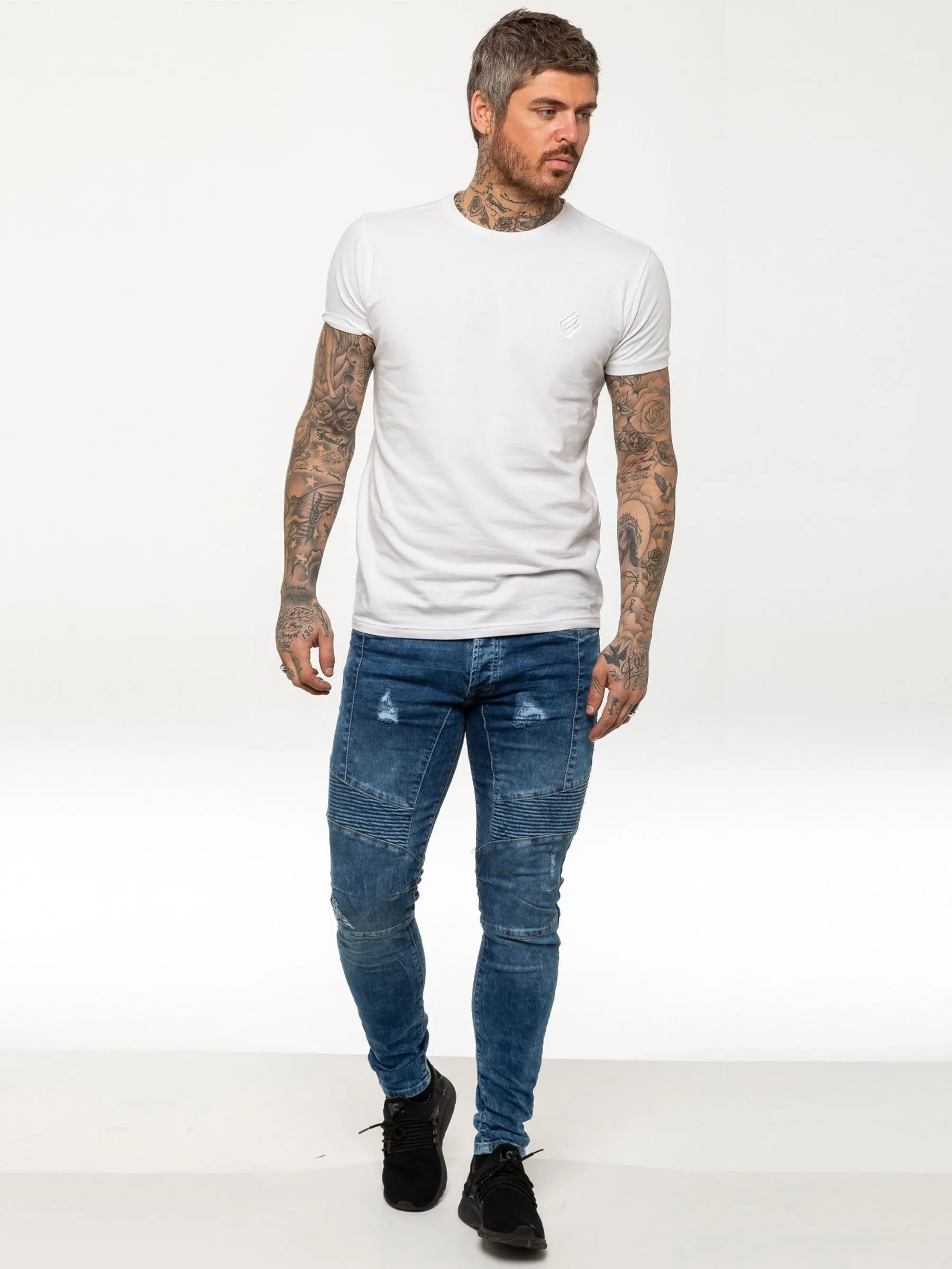 Mens Super Skinny Stretch Biker Denim Jeans | Enzo Designer Menswear