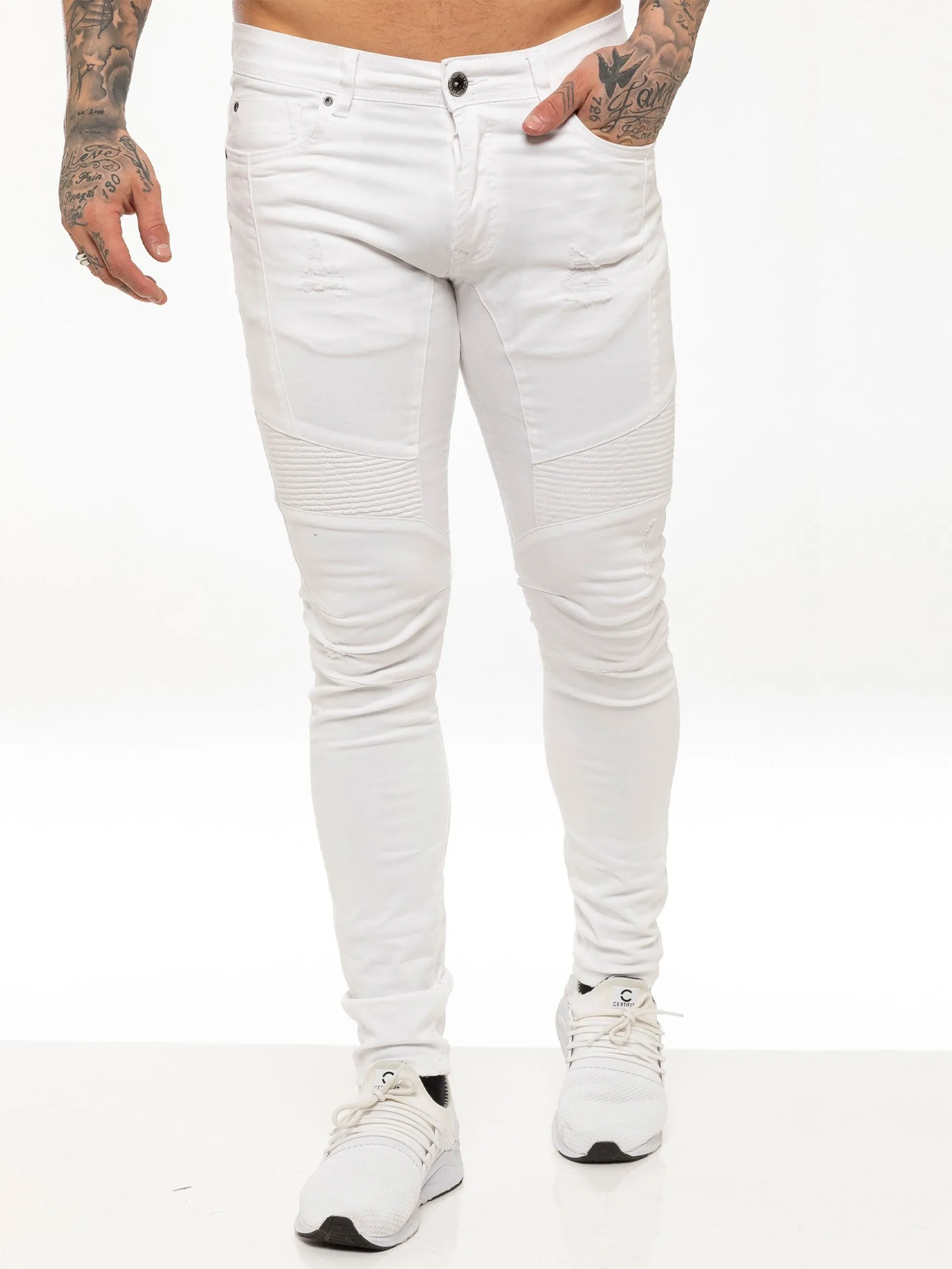 Mens Super Skinny Stretch Biker Denim Jeans | Enzo Designer Menswear