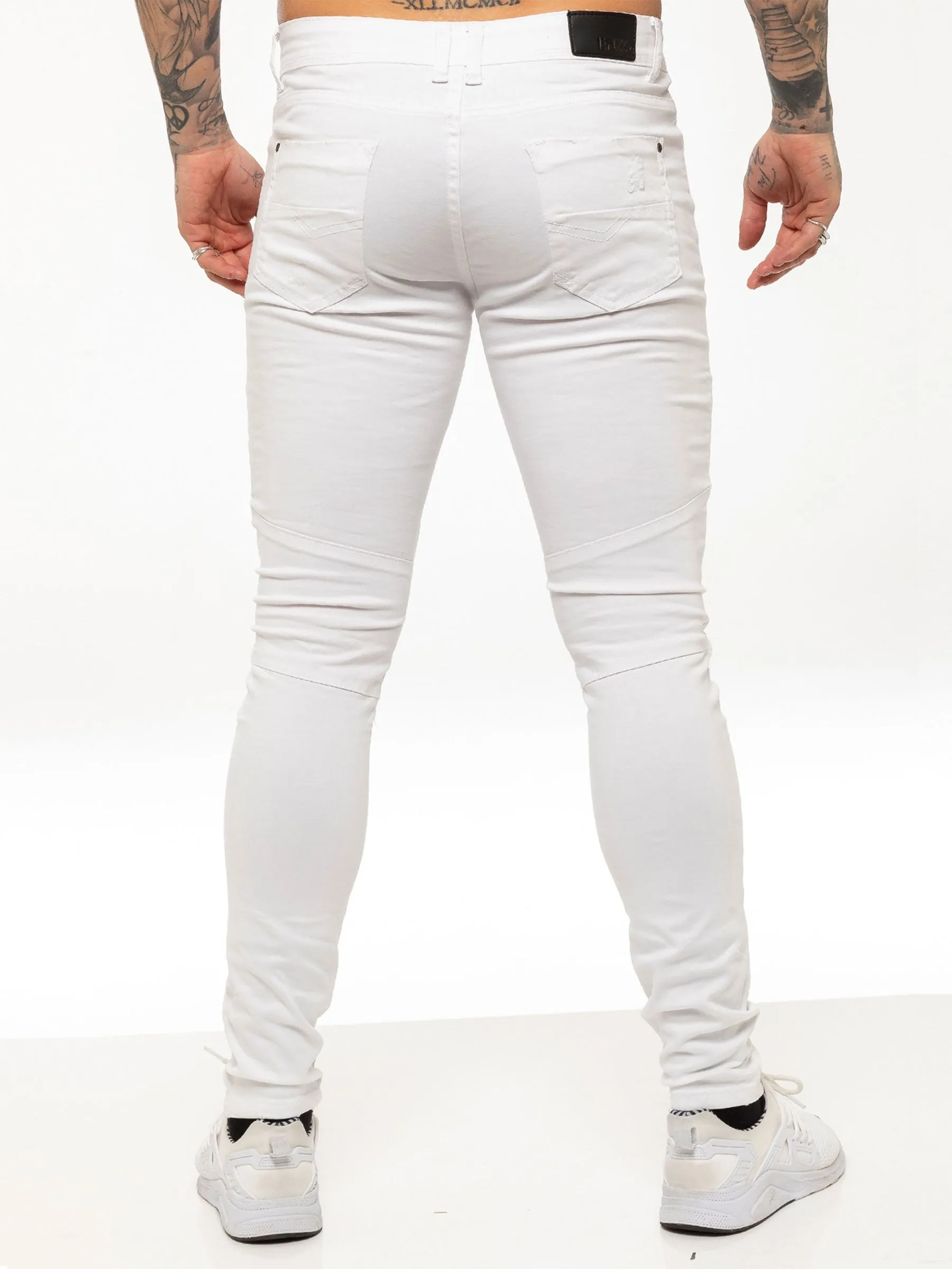 Mens Super Skinny Stretch Biker Denim Jeans | Enzo Designer Menswear