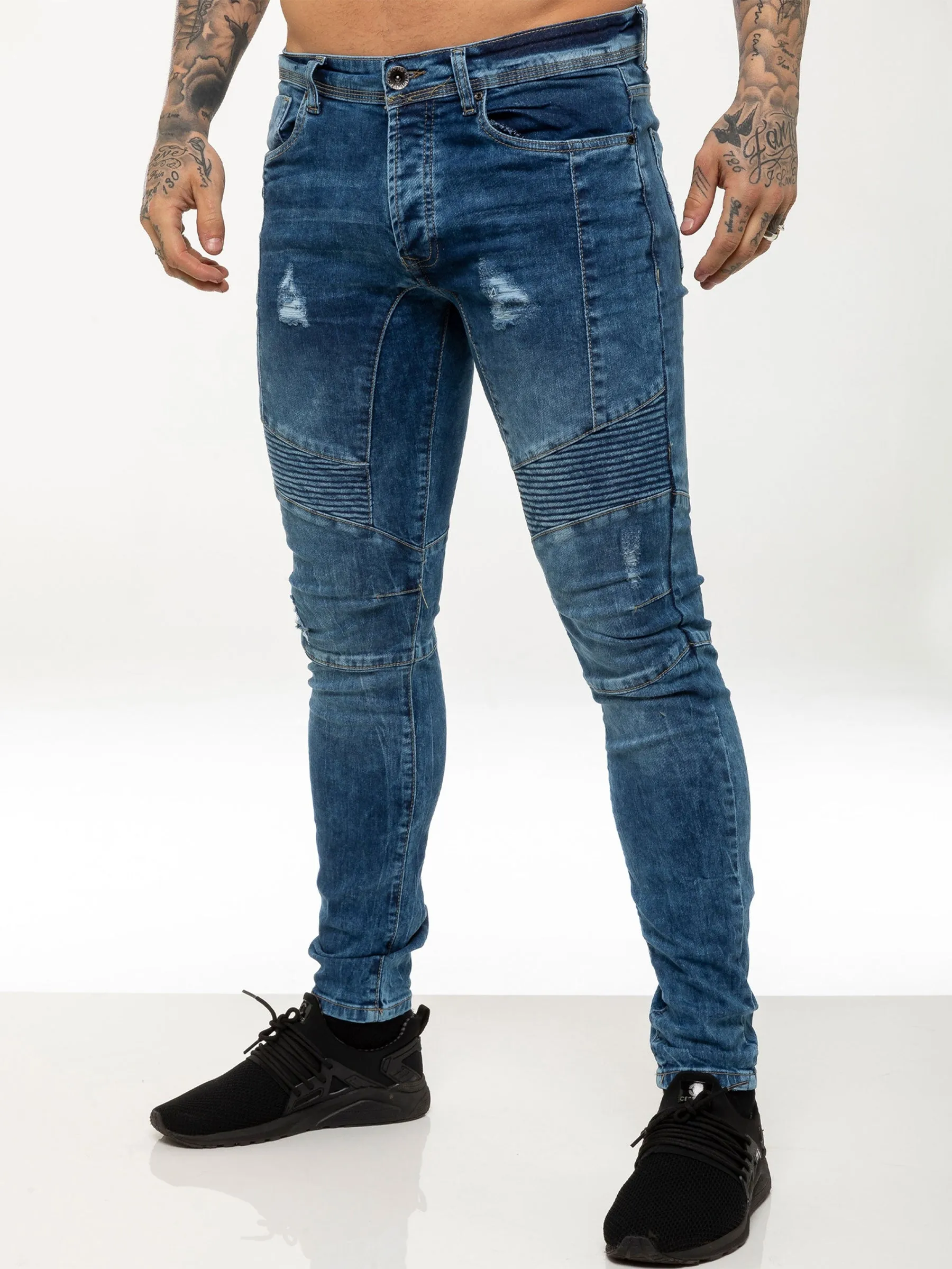 Mens Super Skinny Stretch Biker Denim Jeans | Enzo Designer Menswear