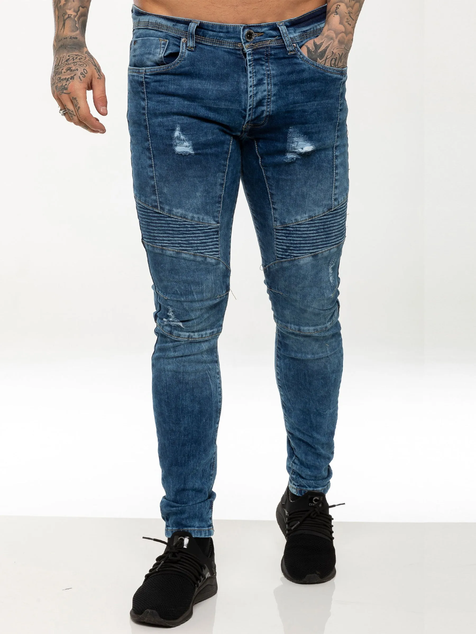 Mens Super Skinny Stretch Biker Denim Jeans | Enzo Designer Menswear