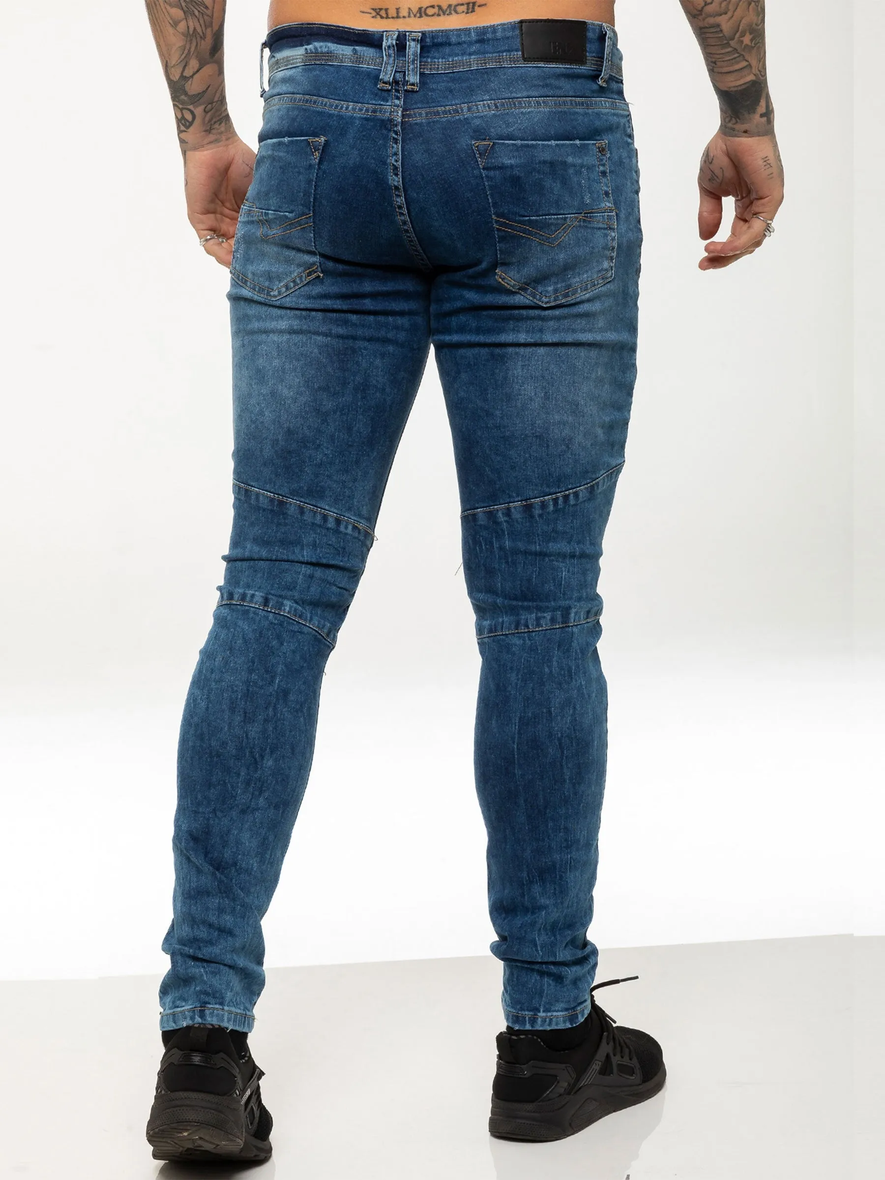 Mens Super Skinny Stretch Biker Denim Jeans | Enzo Designer Menswear