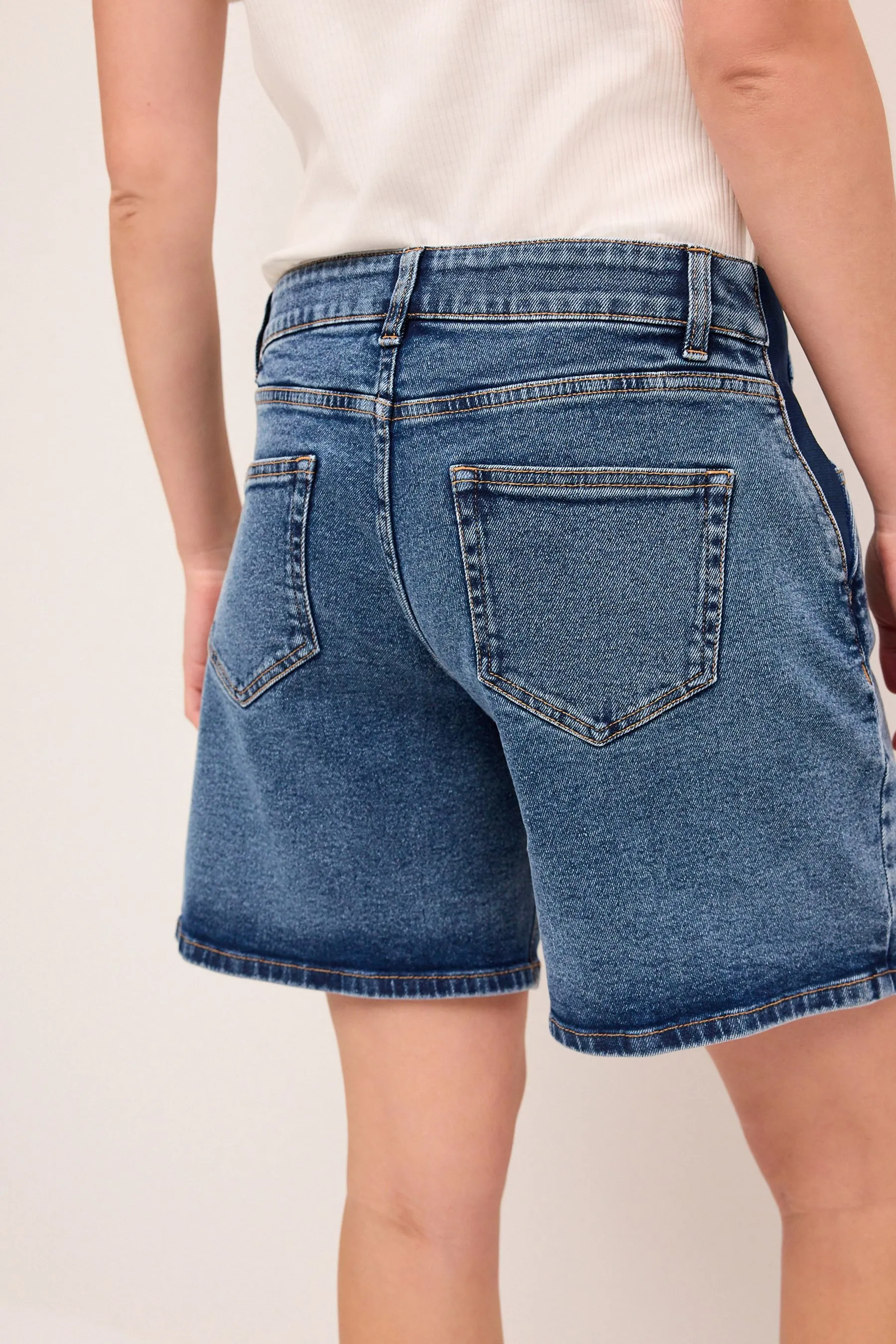 Mid Blue Maternity Denim Boyfriend Shorts