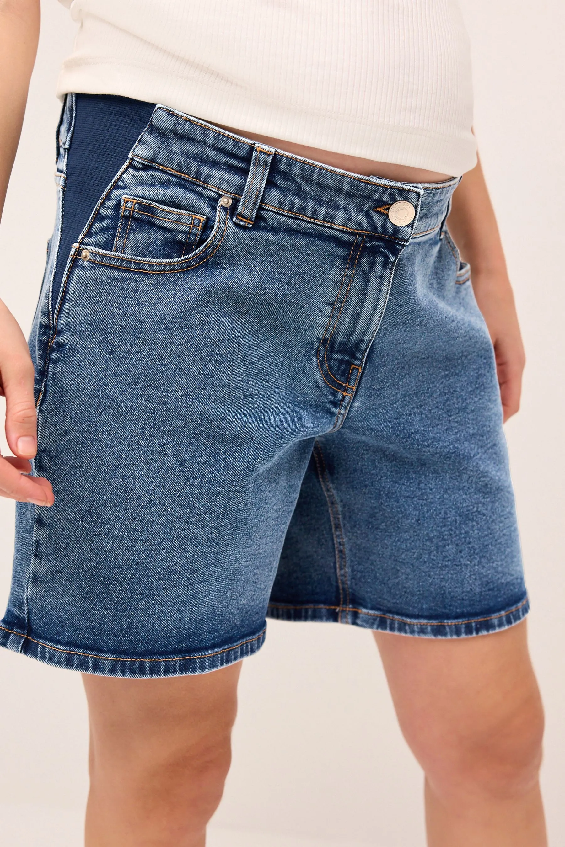 Mid Blue Maternity Denim Boyfriend Shorts