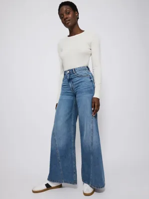 Mid Wash Super Wide Leg Jeans | Women | George at ASDA