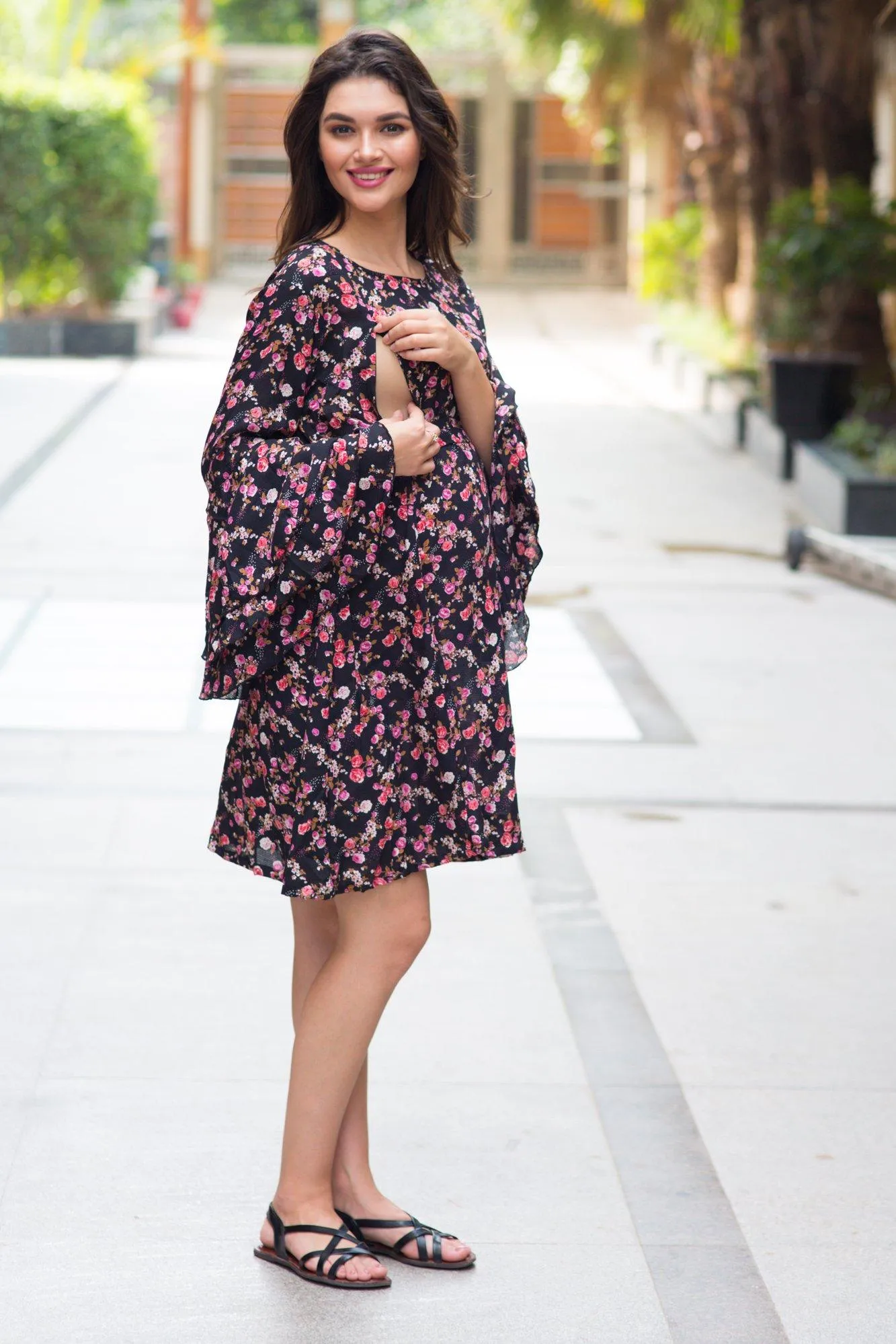 Midnight Floral Maternity & Nursing Dress