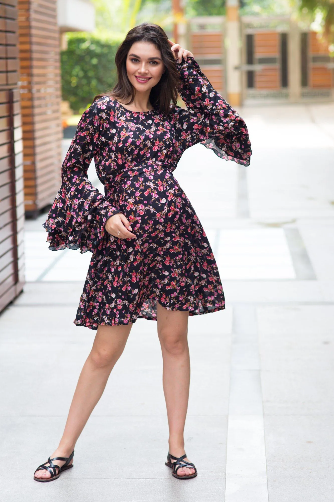 Midnight Floral Maternity & Nursing Dress