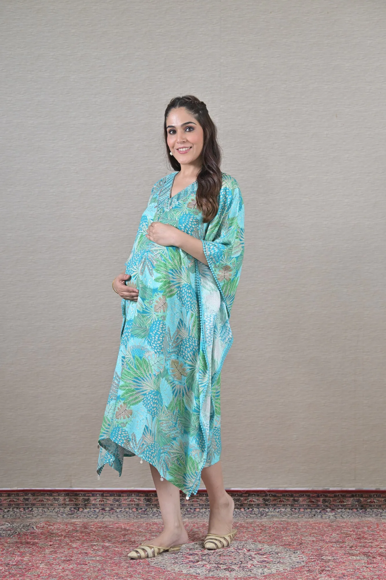 Mint Leafy Maternity & Nursing Kaftan (100% Cotton)