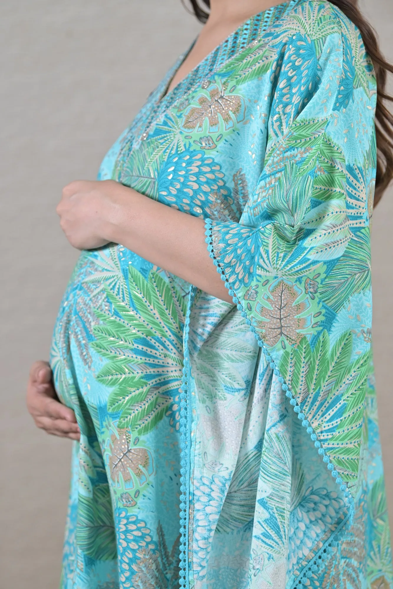 Mint Leafy Maternity & Nursing Kaftan (100% Cotton)