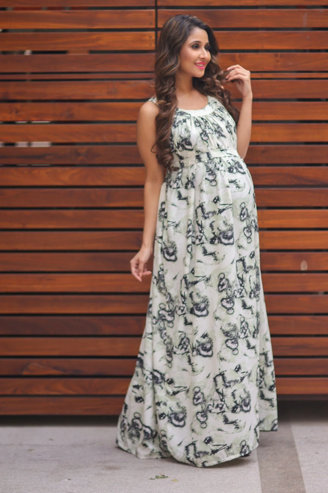 Mint Print Sleeveless Maternity Maxi Dress