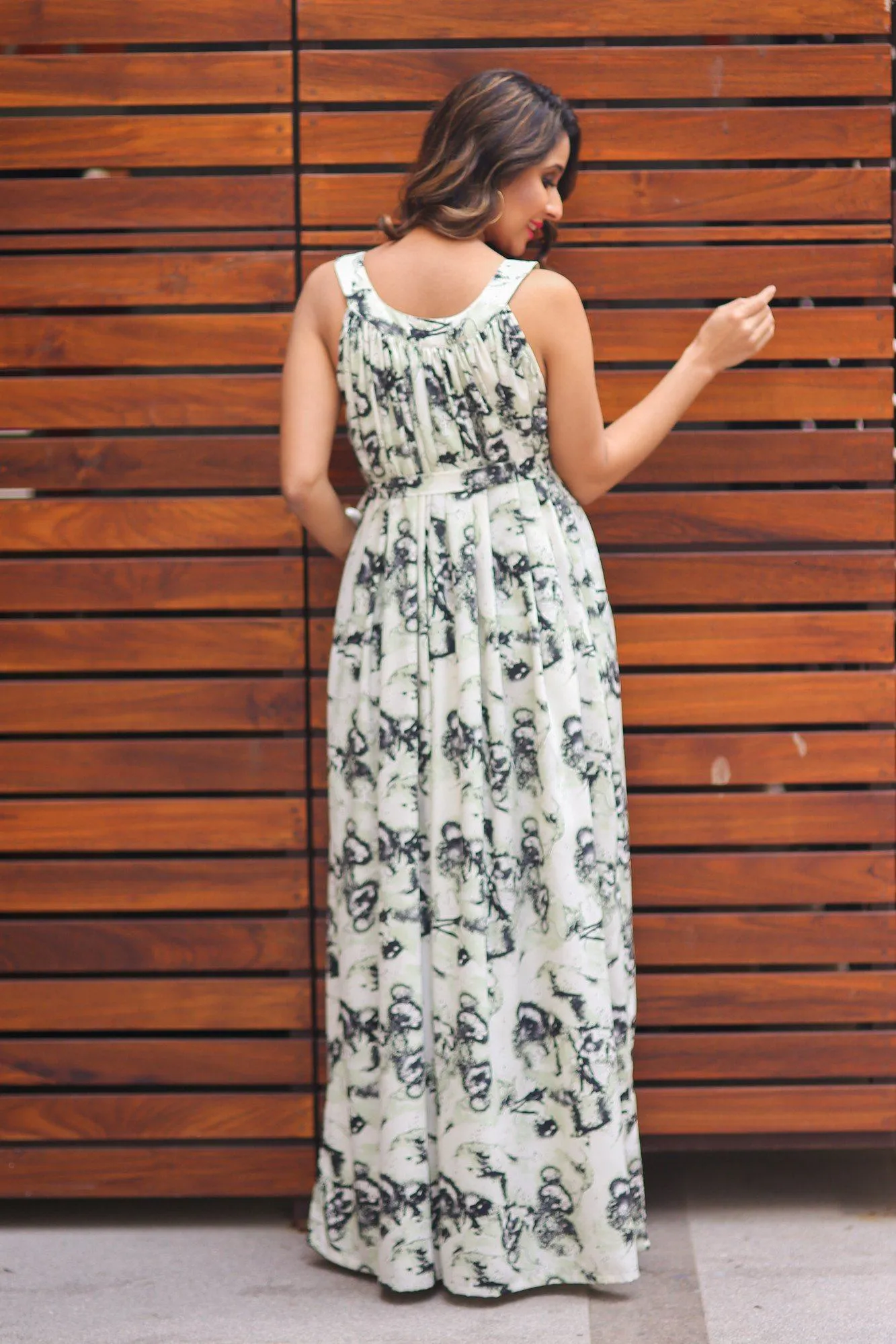 Mint Print Sleeveless Maternity Maxi Dress