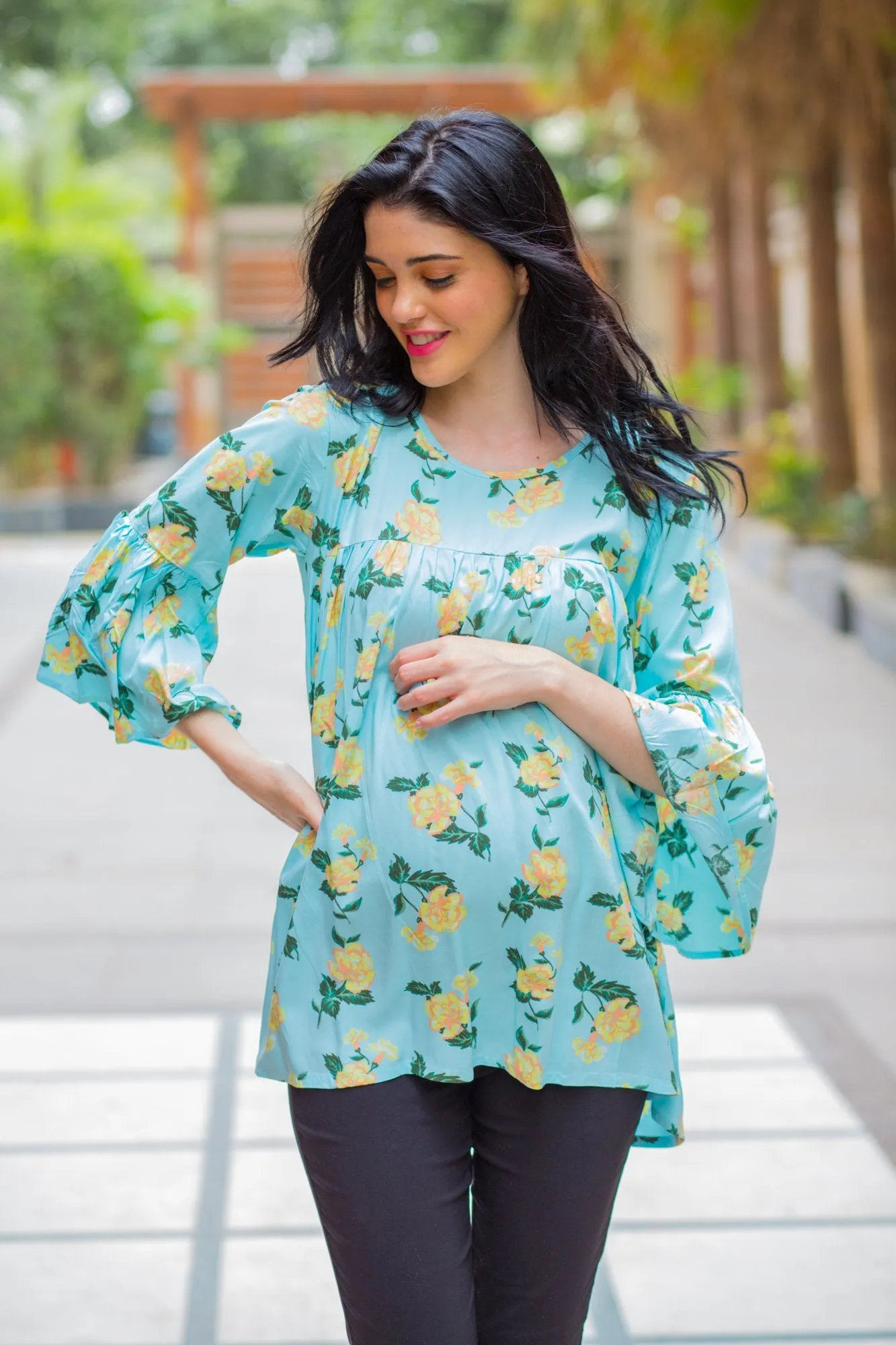 Mint Yellow Bloom Maternity Top