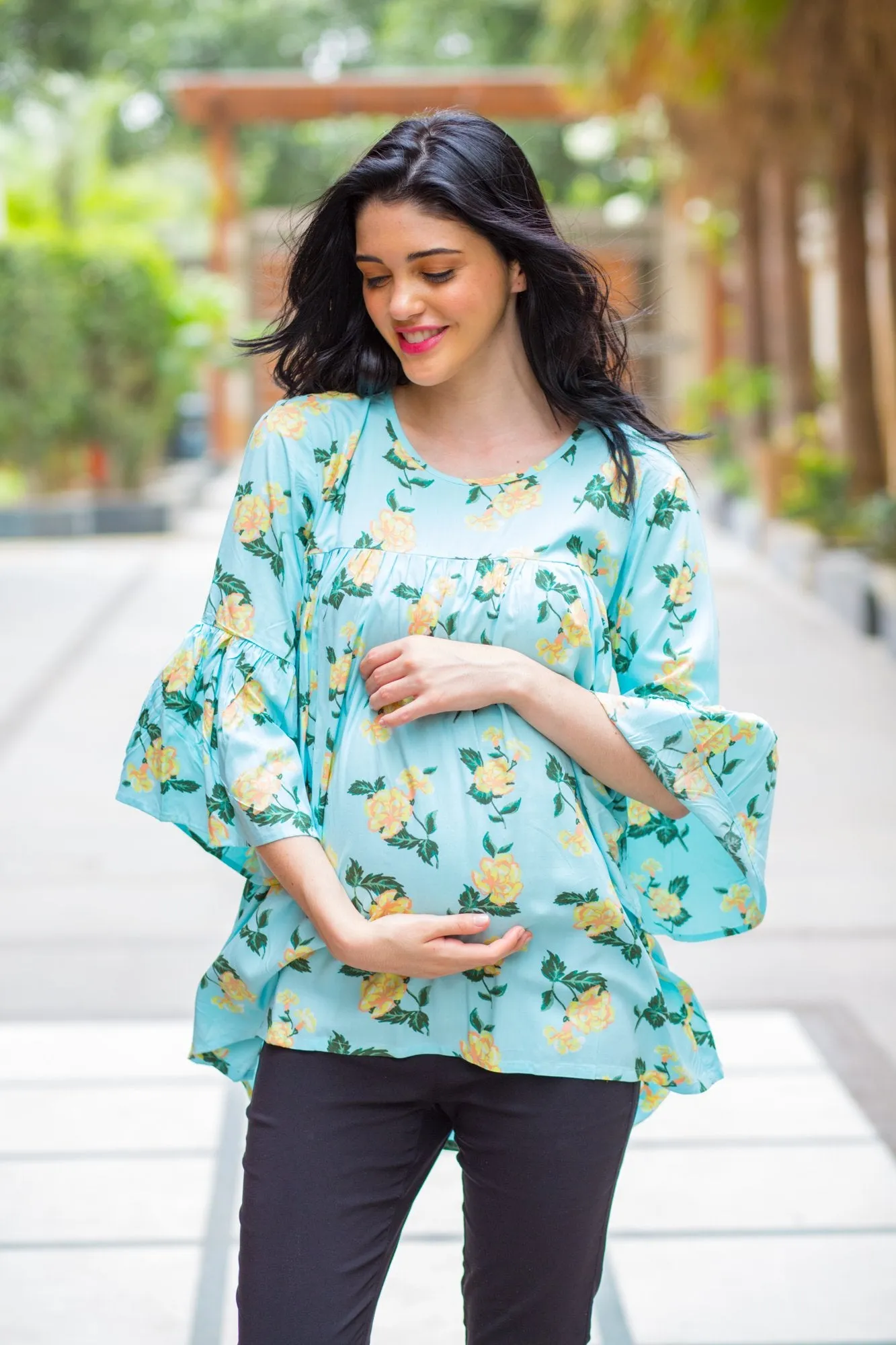 Mint Yellow Bloom Maternity Top