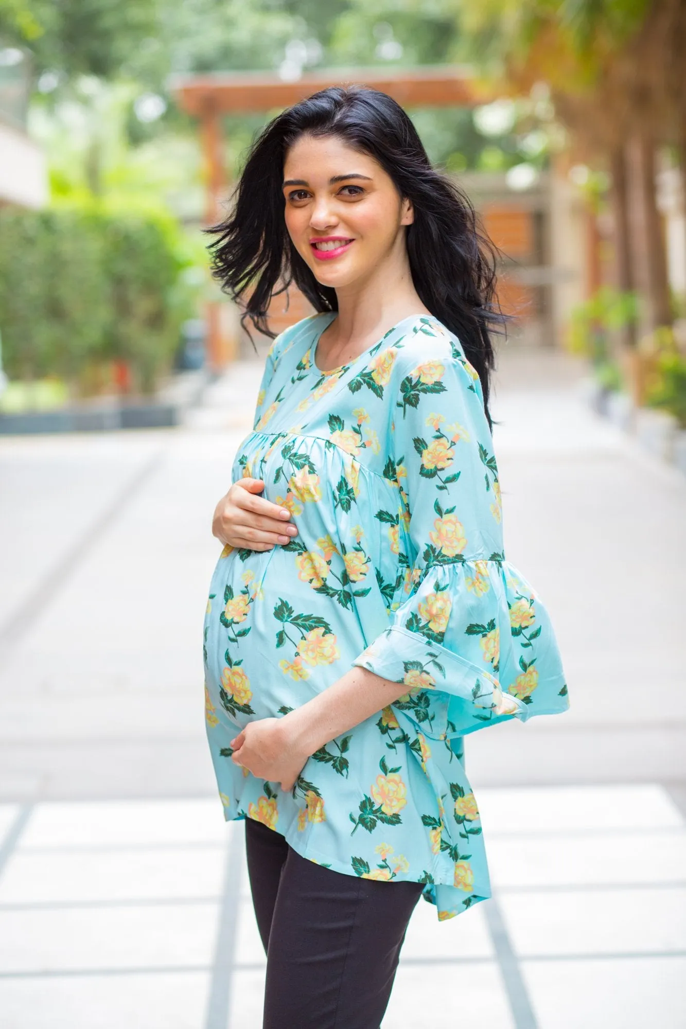 Mint Yellow Bloom Maternity Top